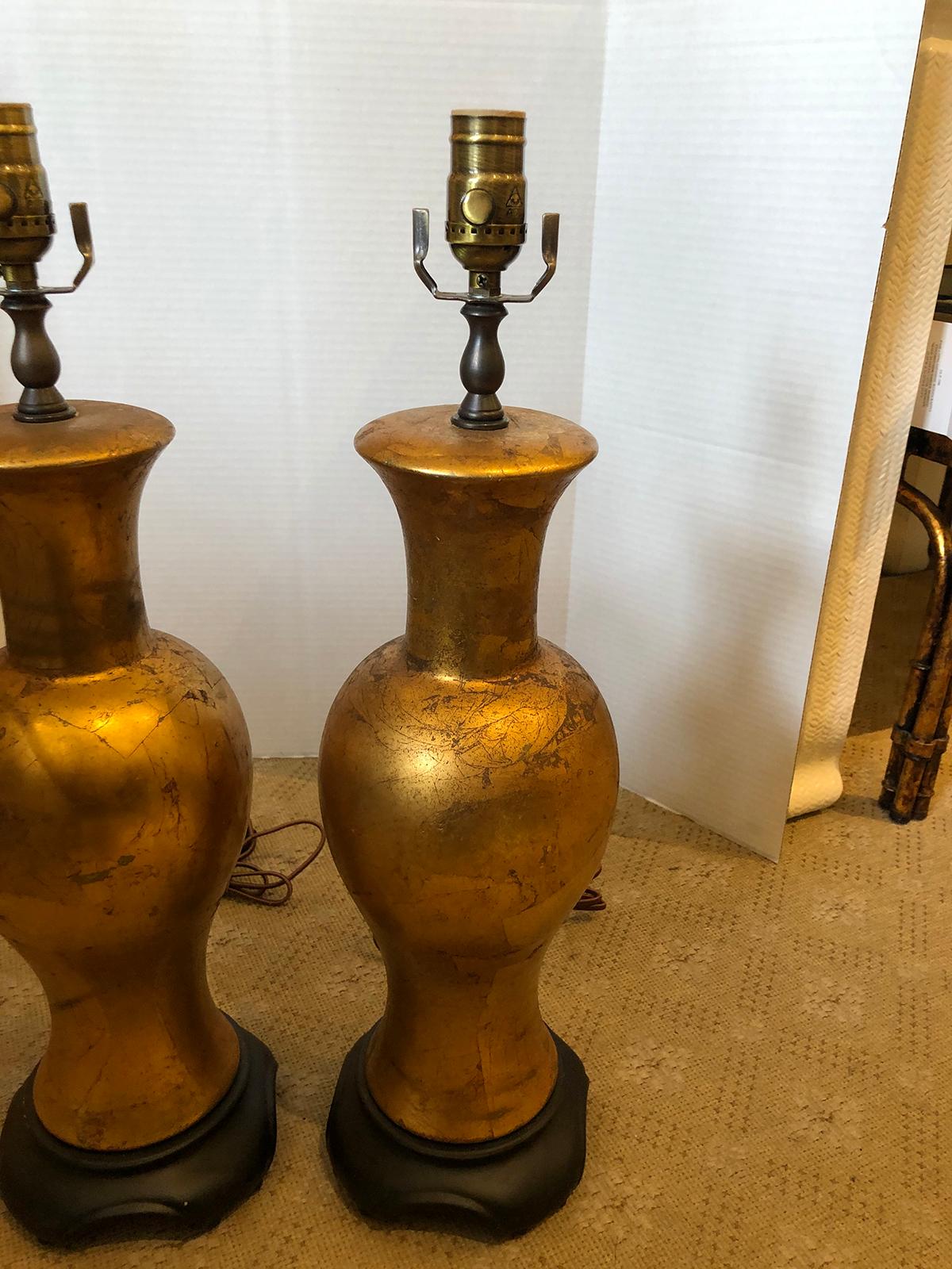 Pair of Mid-20th Century Gilded Chinese Style Lamps 1