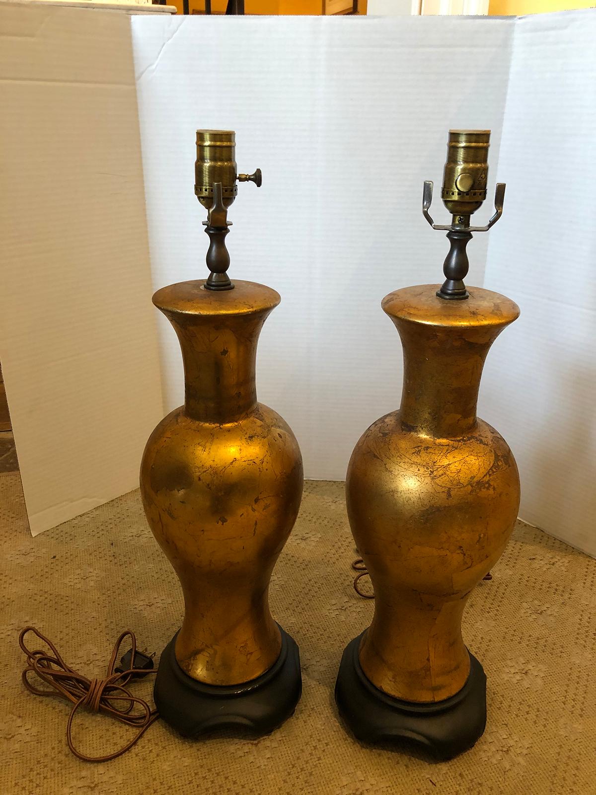 Pair of Mid-20th Century Gilded Chinese Style Lamps 4