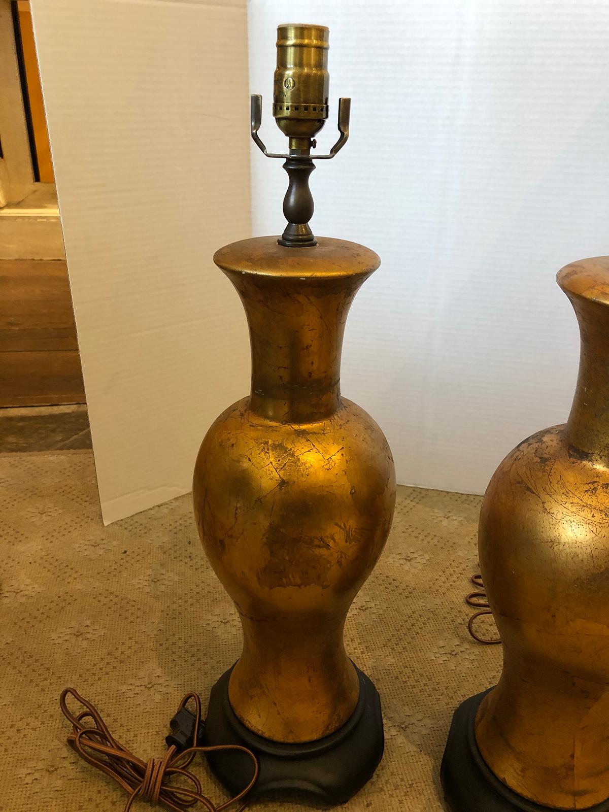 Pair of Mid-20th Century Gilded Chinese Style Lamps 5