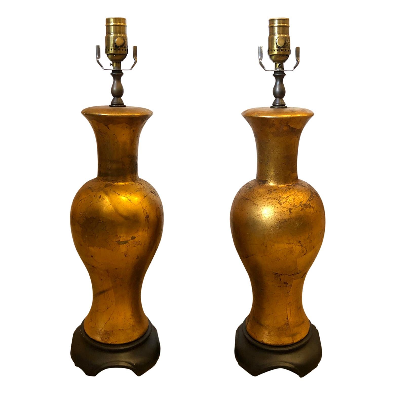 Pair of Mid-20th Century Gilded Chinese Style Lamps