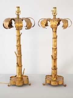 Paire de lampes à palmier en métal doré du milieu du 20e siècle