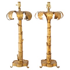 Pair of Mid-20th Century Gilded-Metal Palm Lamps