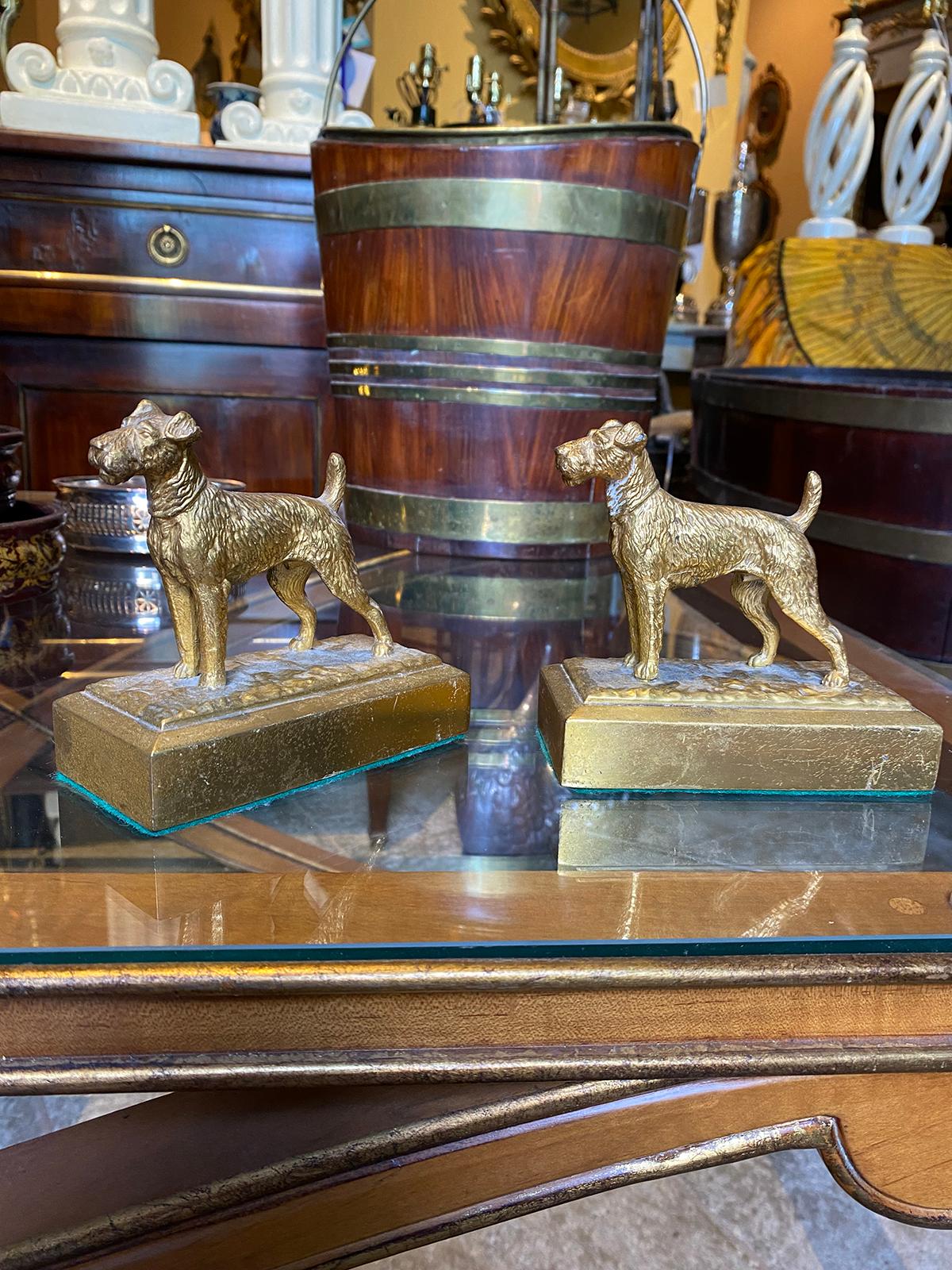Pair of mid-20th century gilt metal terrier dog bookends, possibly brass/bronze.
