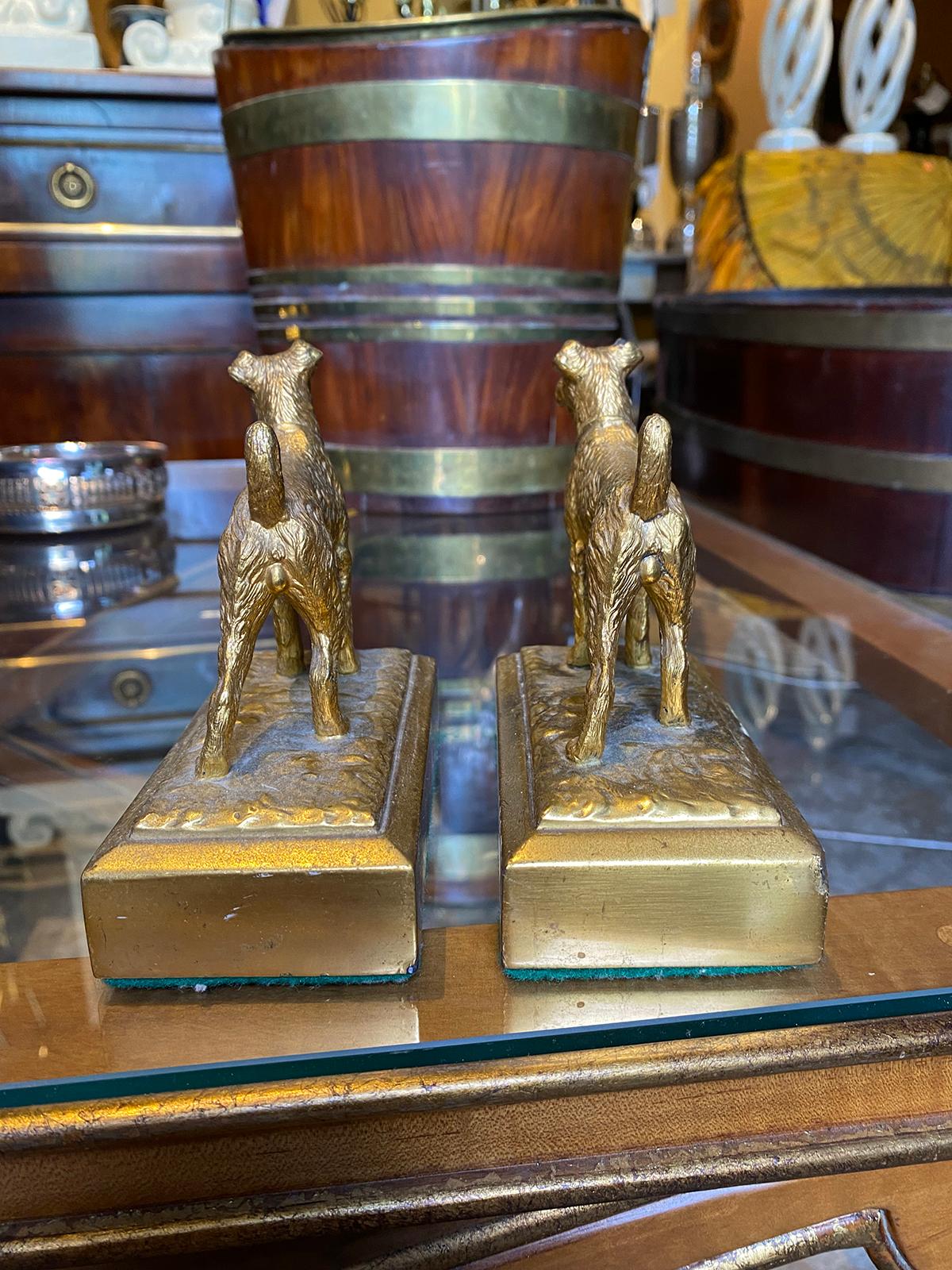 Pair of Mid-20th Century Gilt Metal Terrier Dog Bookends, Possibly Brass/Bronze In Good Condition In Atlanta, GA