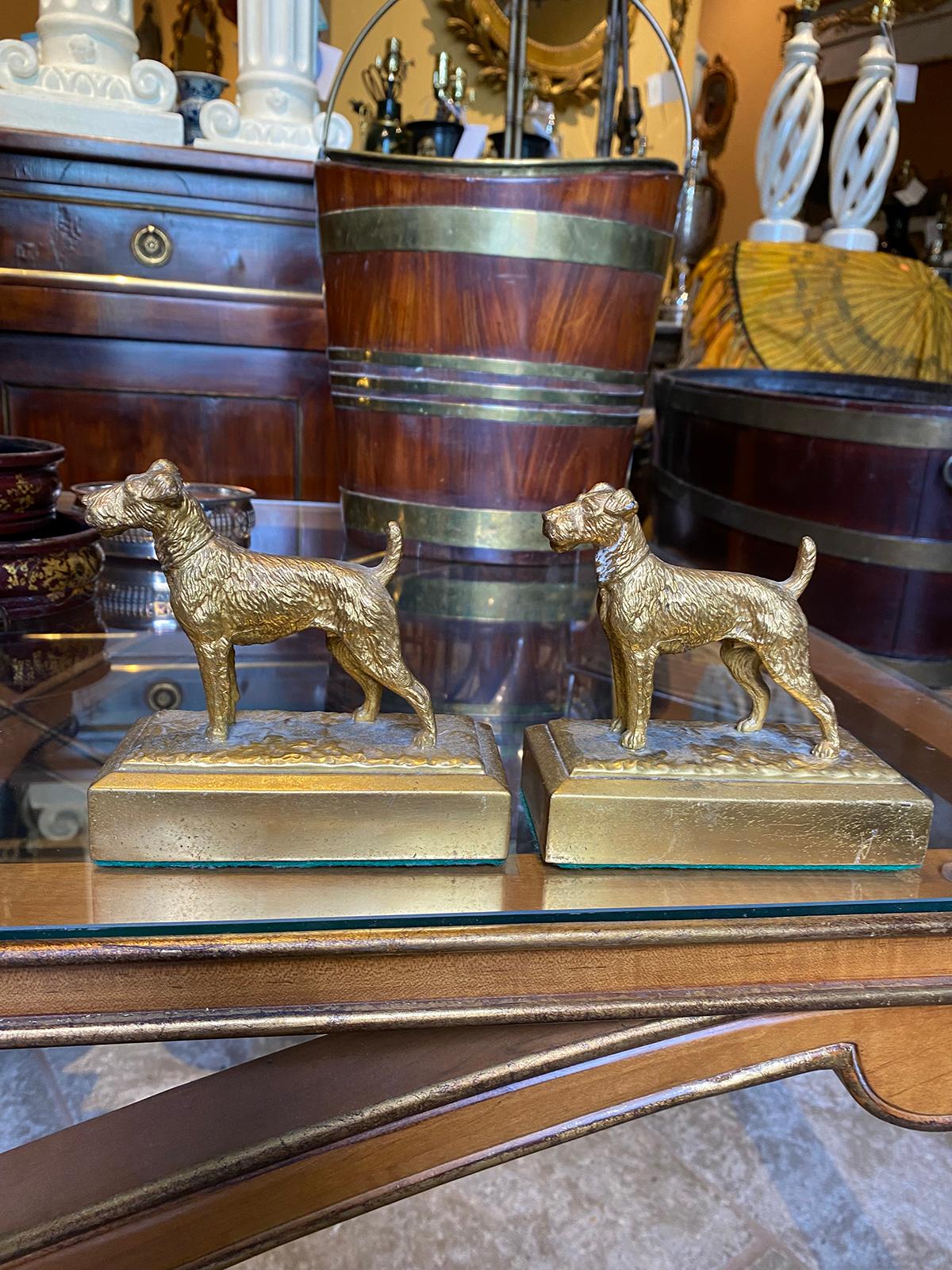 Pair of Mid-20th Century Gilt Metal Terrier Dog Bookends, Possibly Brass/Bronze 1