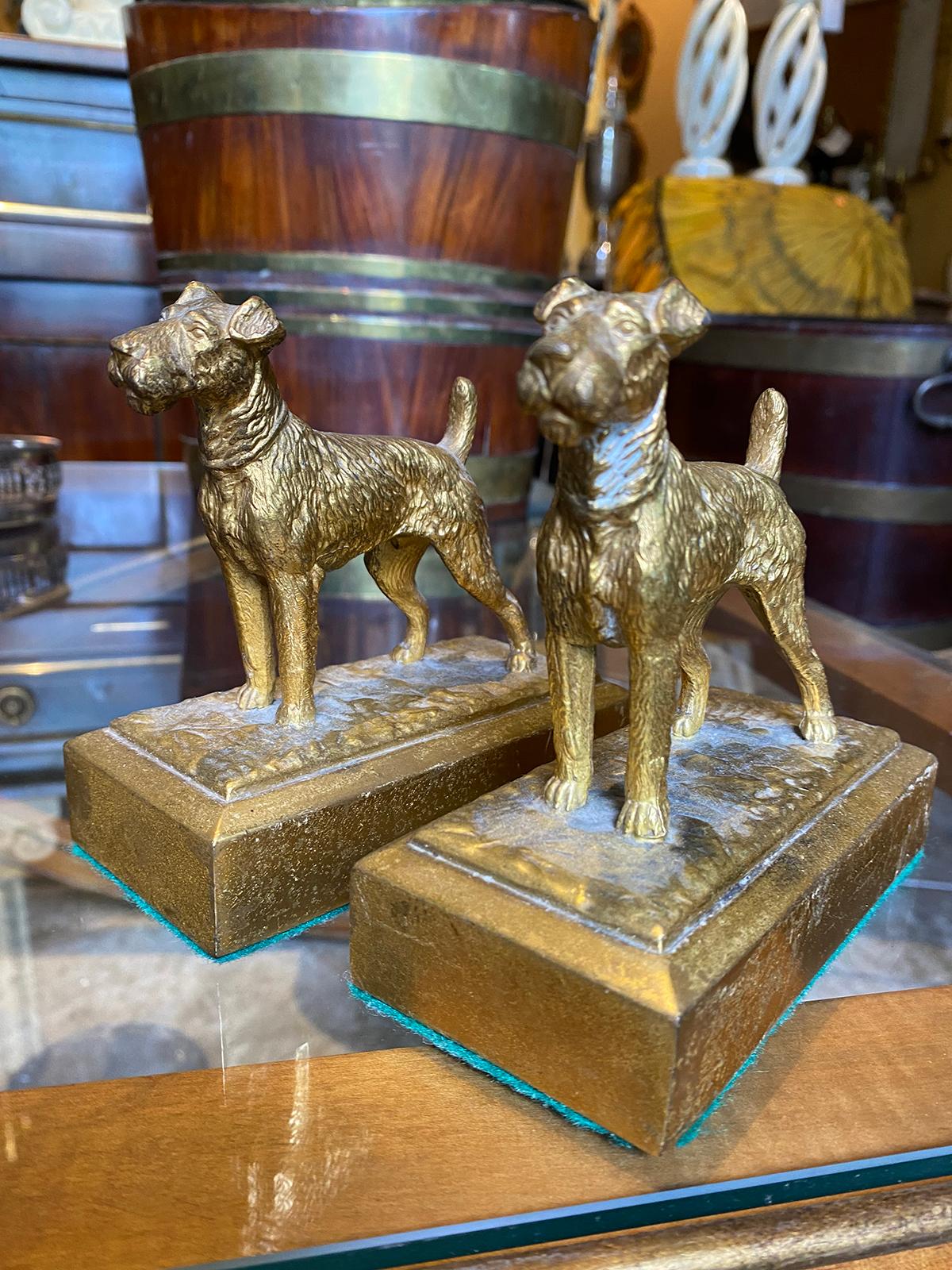 Pair of Mid-20th Century Gilt Metal Terrier Dog Bookends, Possibly Brass/Bronze 2