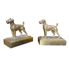 Pair of Mid-20th Century Gilt Metal Terrier Dog Bookends, Possibly Brass/Bronze