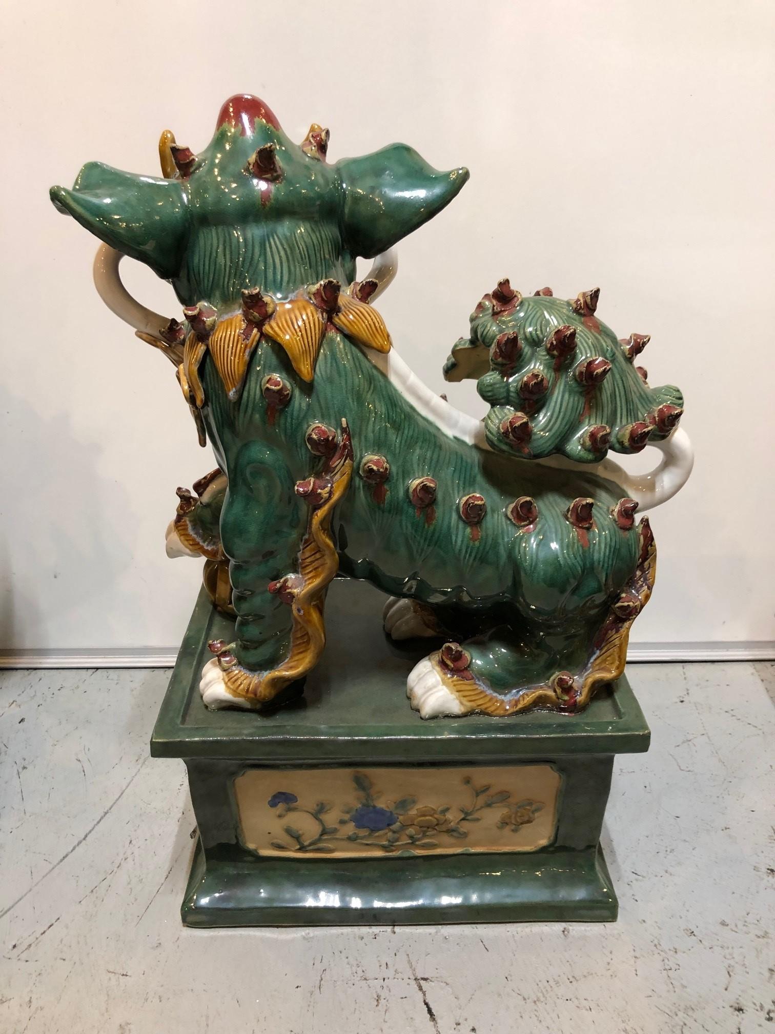 Pair of Mid 20th Century Glazed Terracotta Foo Dogs In Good Condition For Sale In Stamford, CT