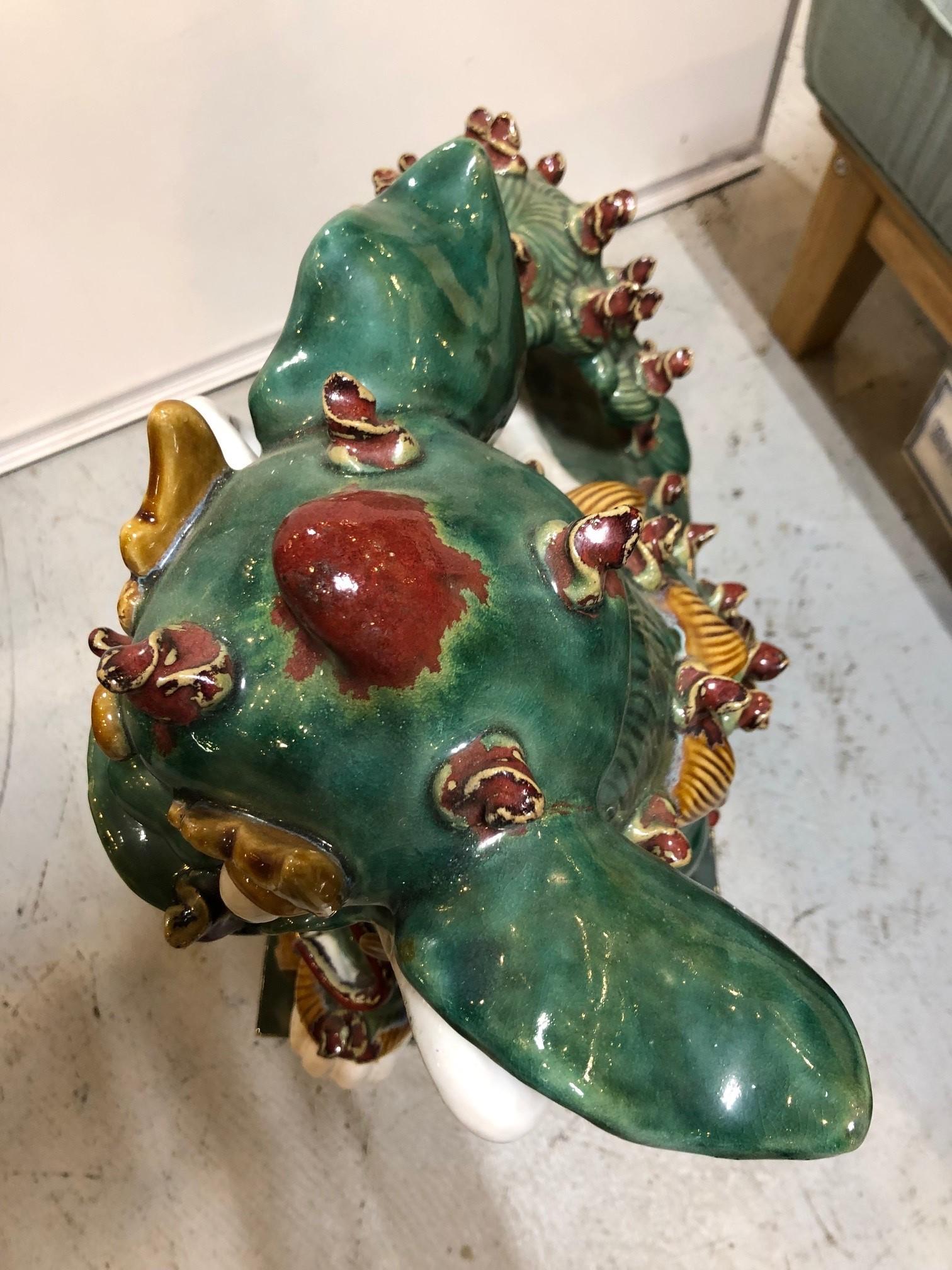 Pair of Mid 20th Century Glazed Terracotta Foo Dogs For Sale 1
