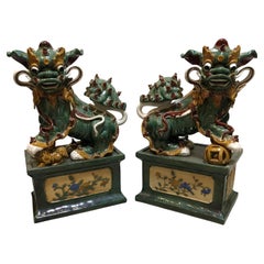 Retro Pair of Mid 20th Century Glazed Terracotta Foo Dogs