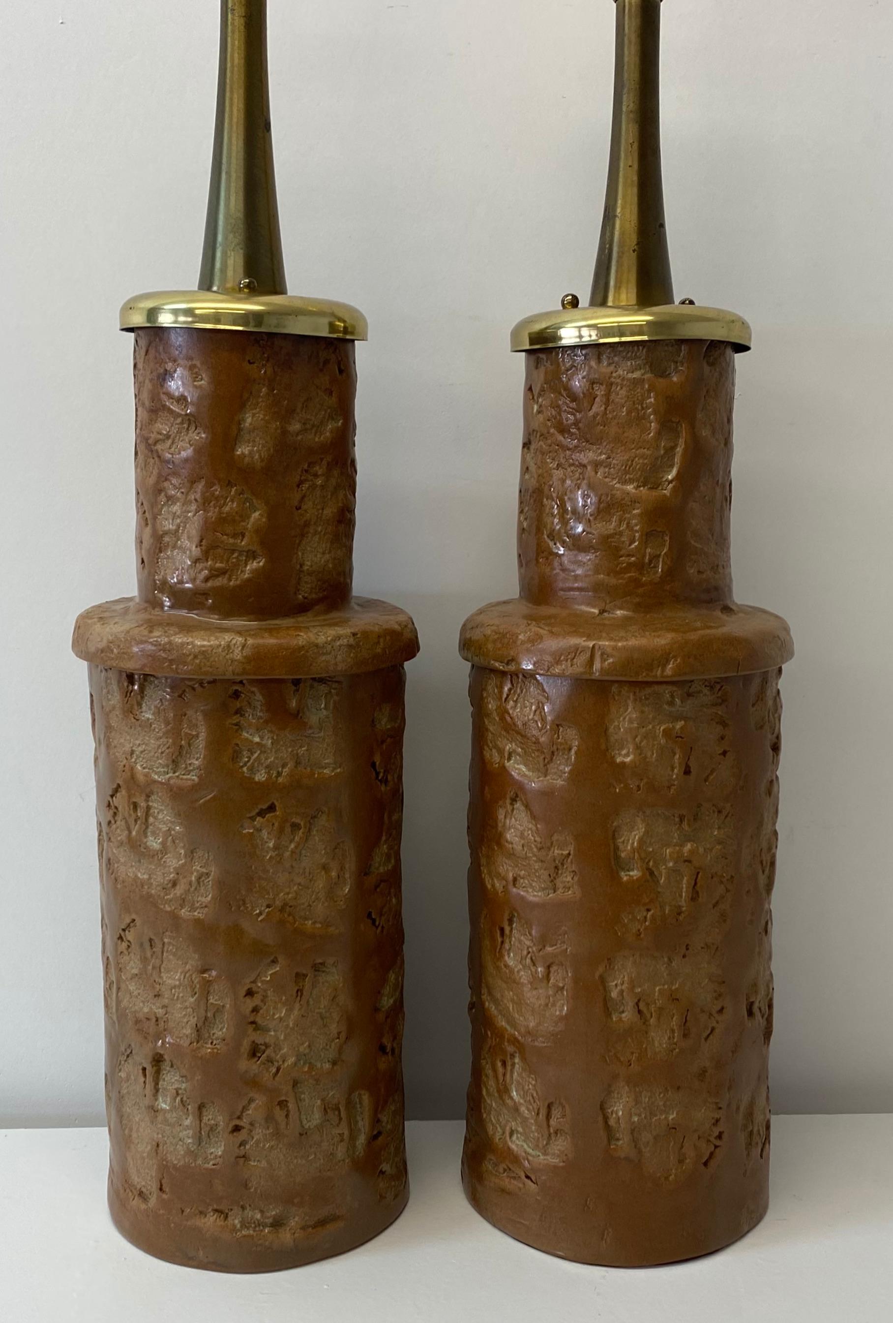 Mid-Century Modern Pair of Mid 20th Century Glazed Terracotta Table Lamps C.1950 For Sale