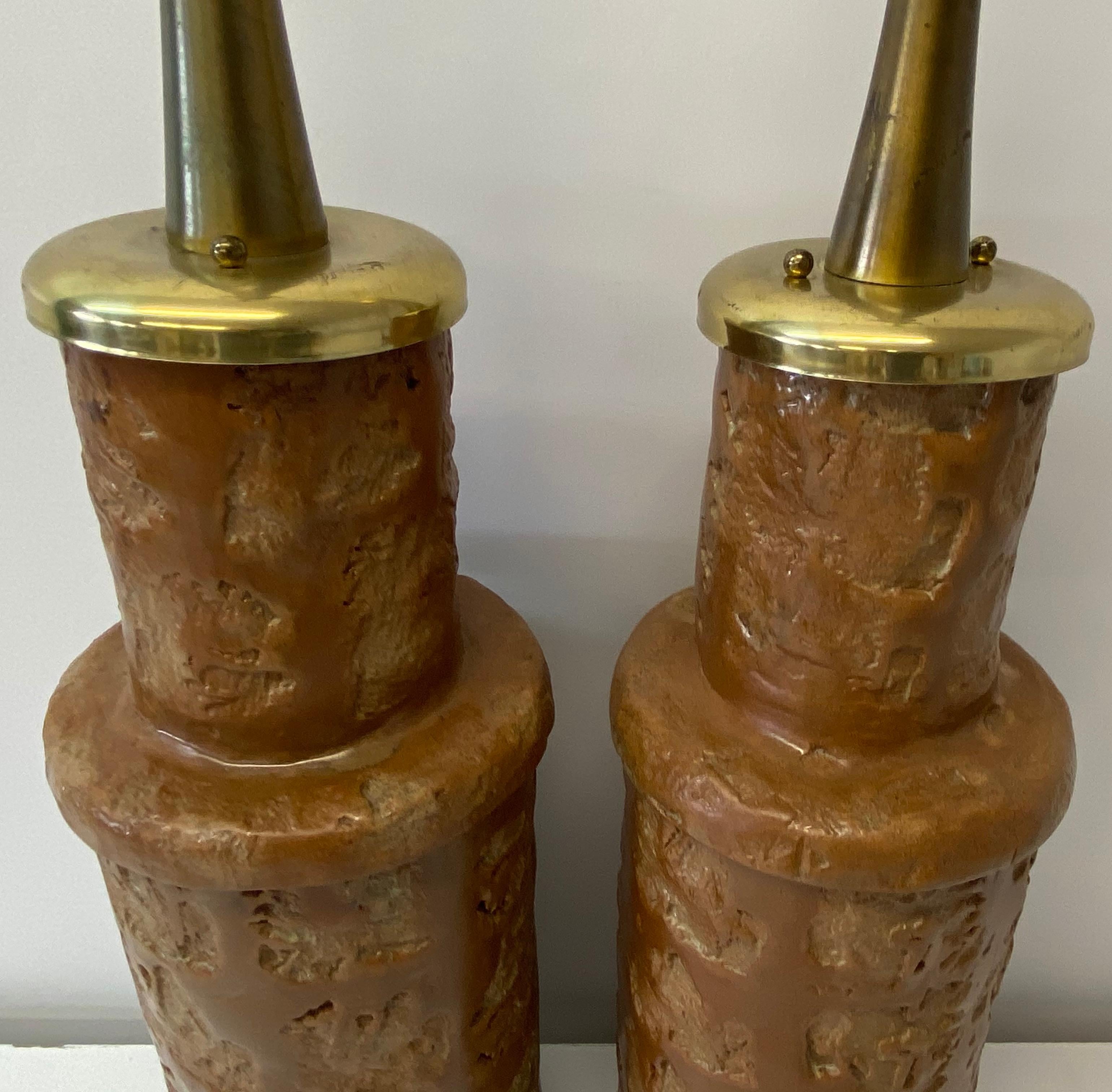 Pair of Mid 20th Century Glazed Terracotta Table Lamps C.1950 For Sale 1