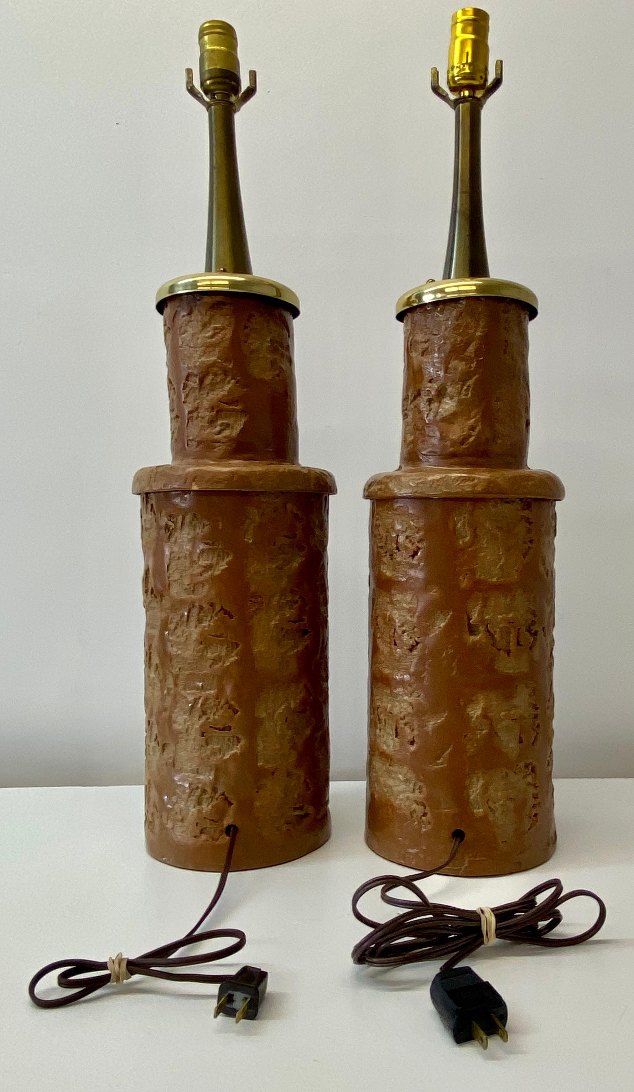 Pair of Mid 20th Century Glazed Terracotta Table Lamps C.1950 For Sale 2