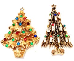 Pair Of Mid-20th Century Gold & Swarovski Crystal Brooches-Signed S/2