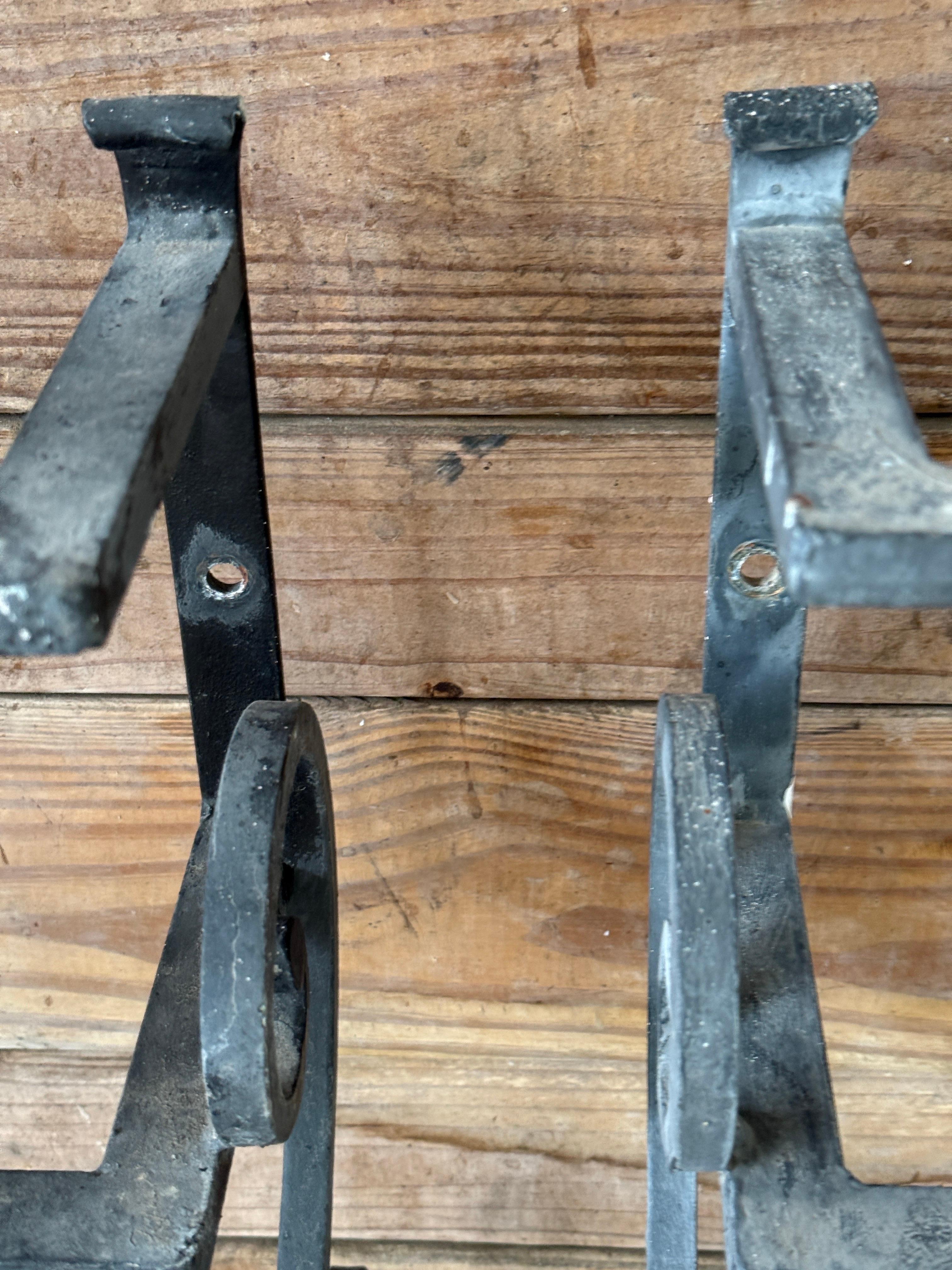 Pair of Mid-20th Century Hand-Forged Iron Window Grilles With Sculptural Scrollw 4