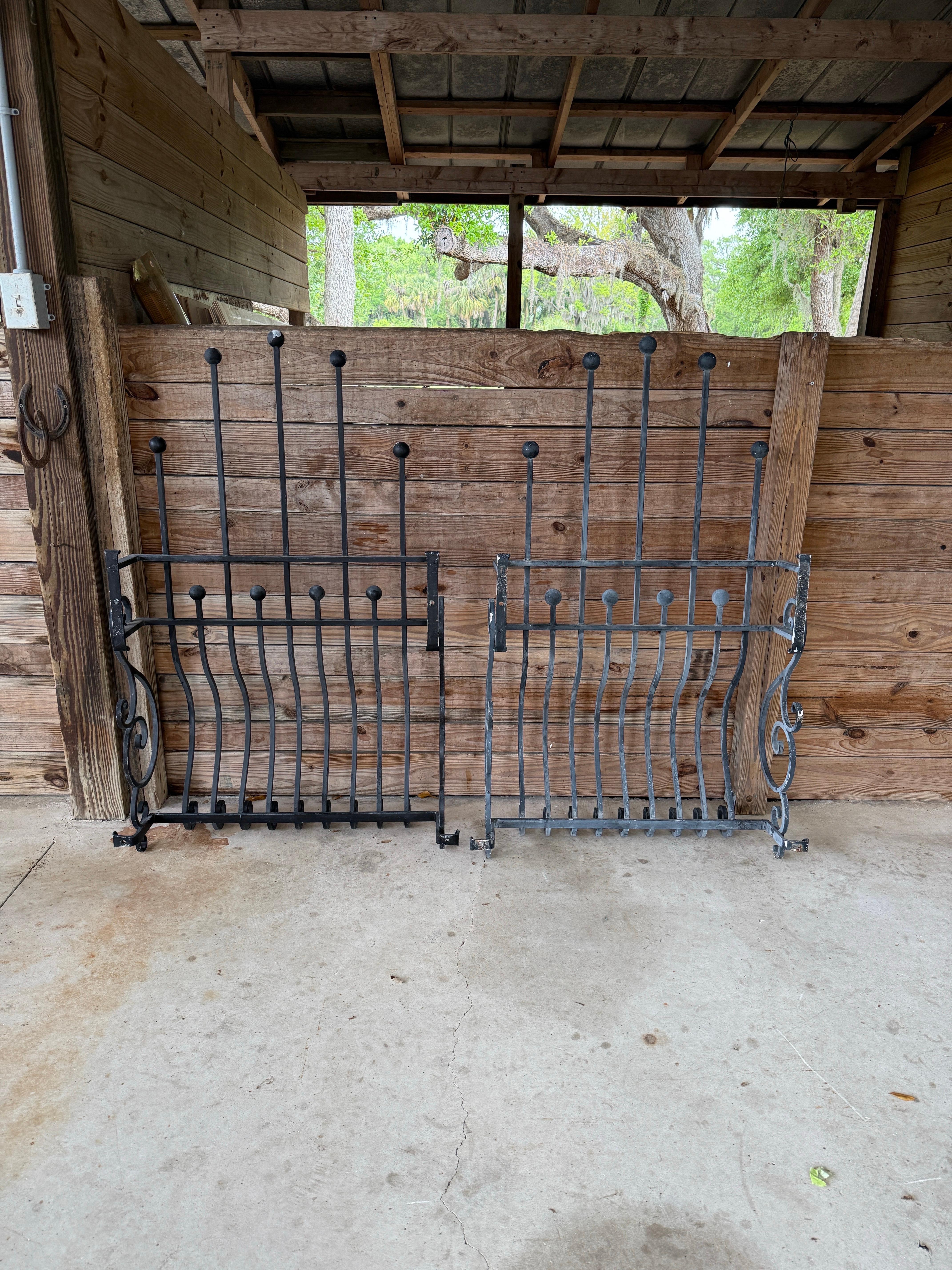 Pair of Mid-20th Century Hand-Forged Iron Window Grilles With Sculptural Scrollw 5