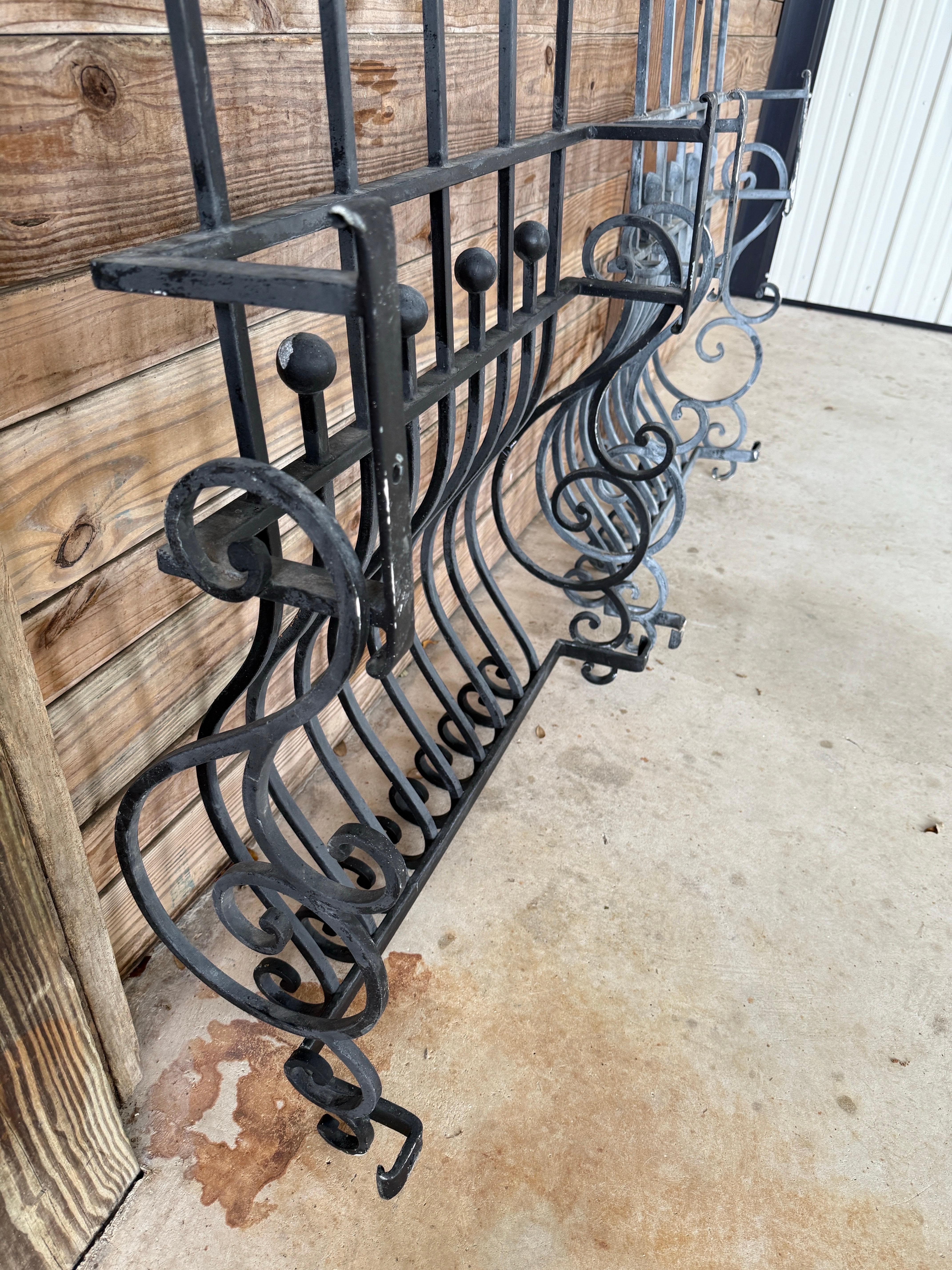 Pair of Mid-20th Century Hand-Forged Iron Window Grilles With Sculptural Scrollw 6