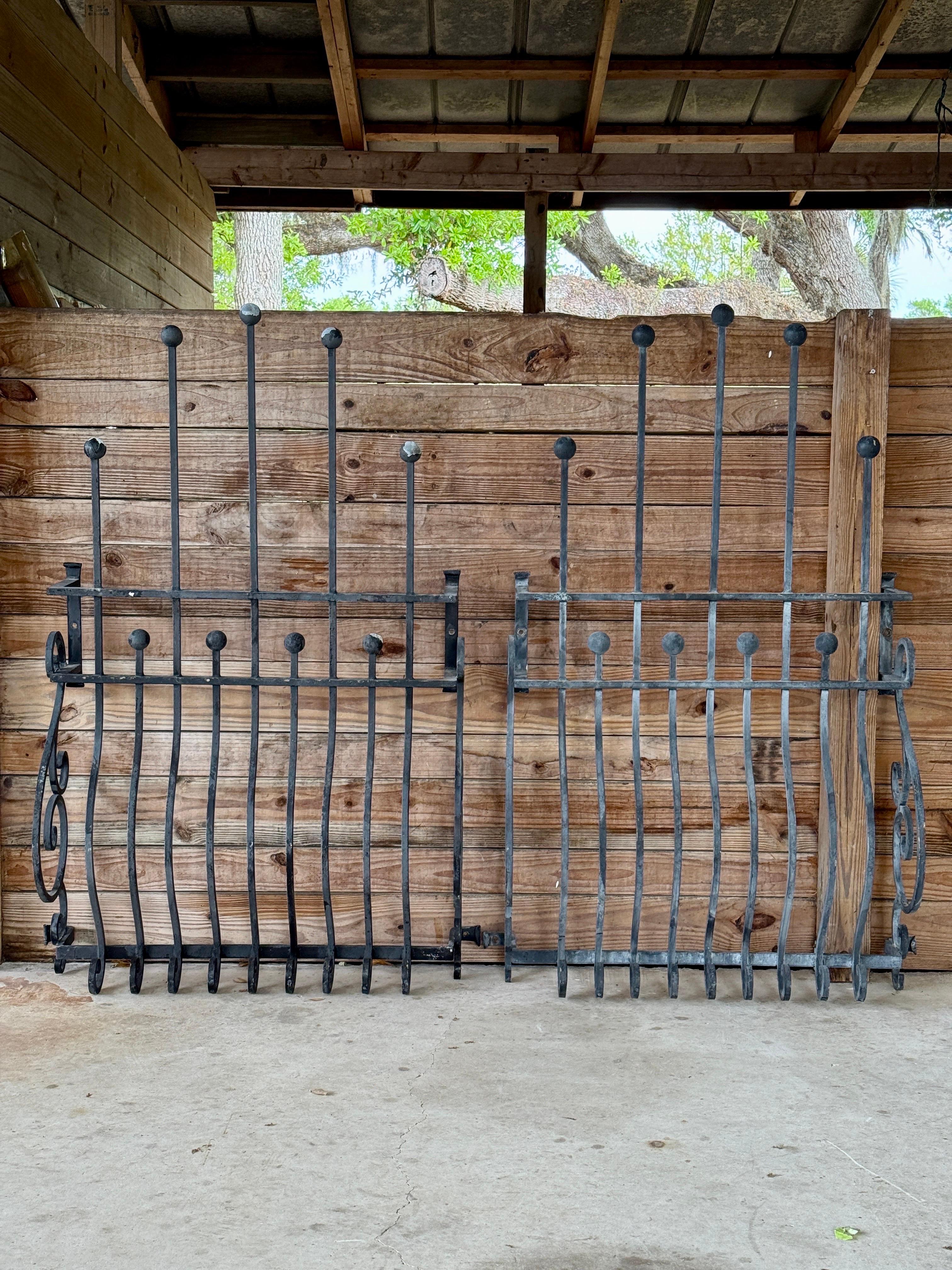 Pair of Mid-20th Century Hand-Forged Iron Window Grilles With Sculptural Scrollw 7