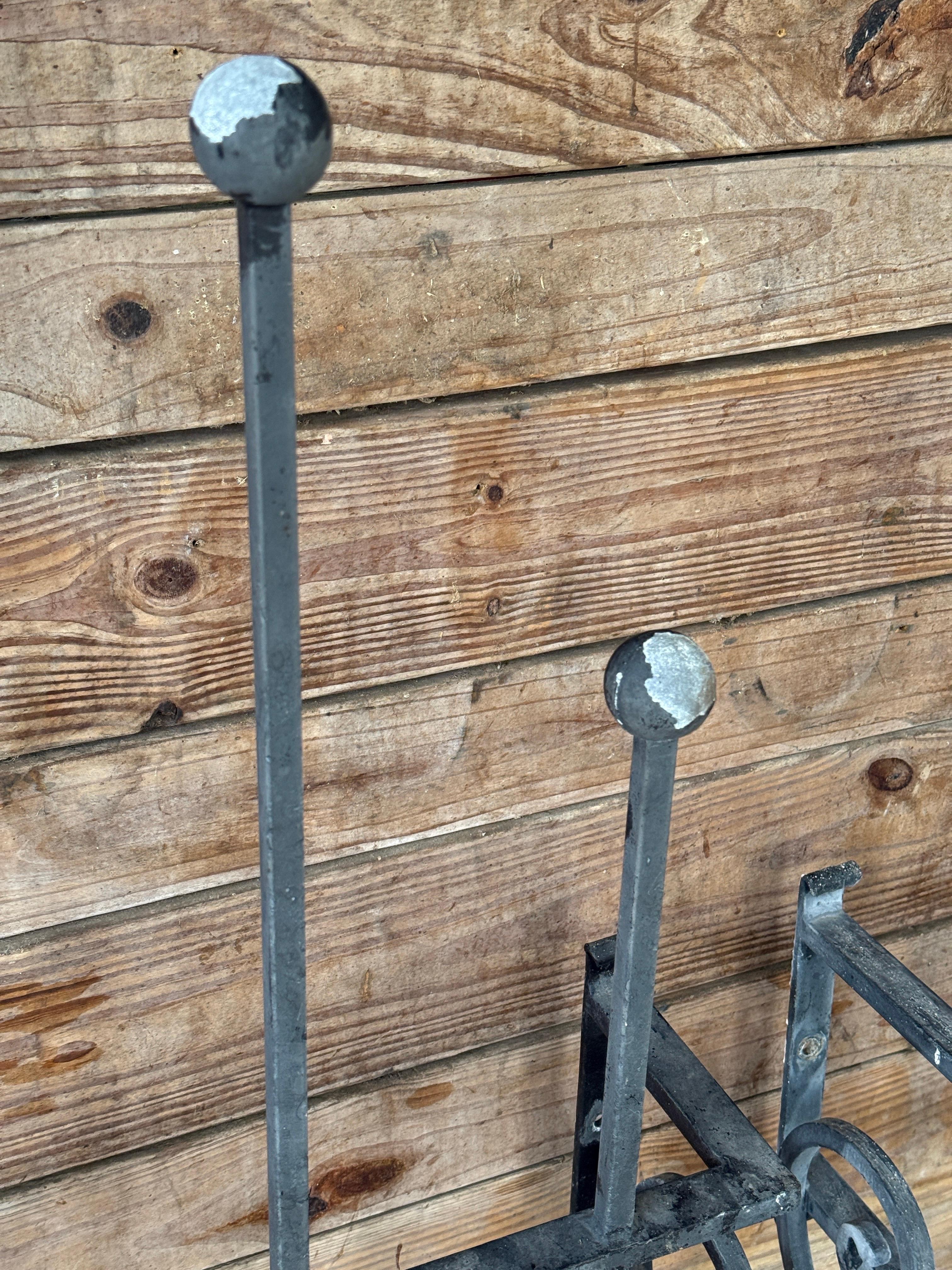 Unknown Pair of Mid-20th Century Hand-Forged Iron Window Grilles With Sculptural Scrollw
