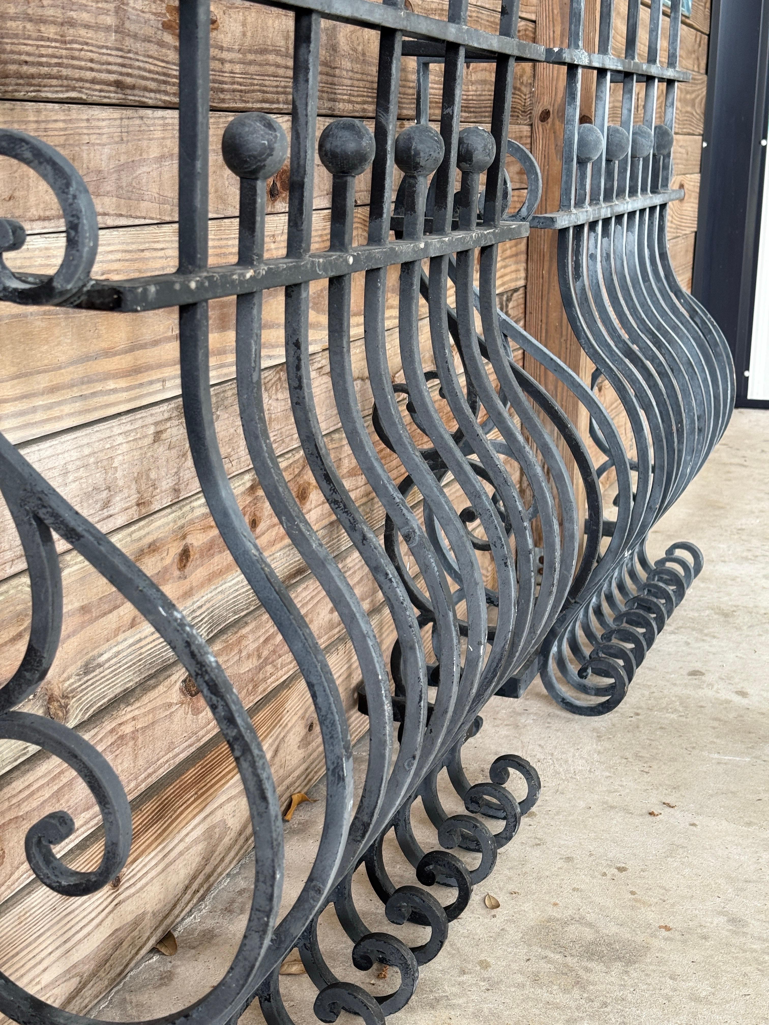 Pair of Mid-20th Century Hand-Forged Iron Window Grilles With Sculptural Scrollw 1