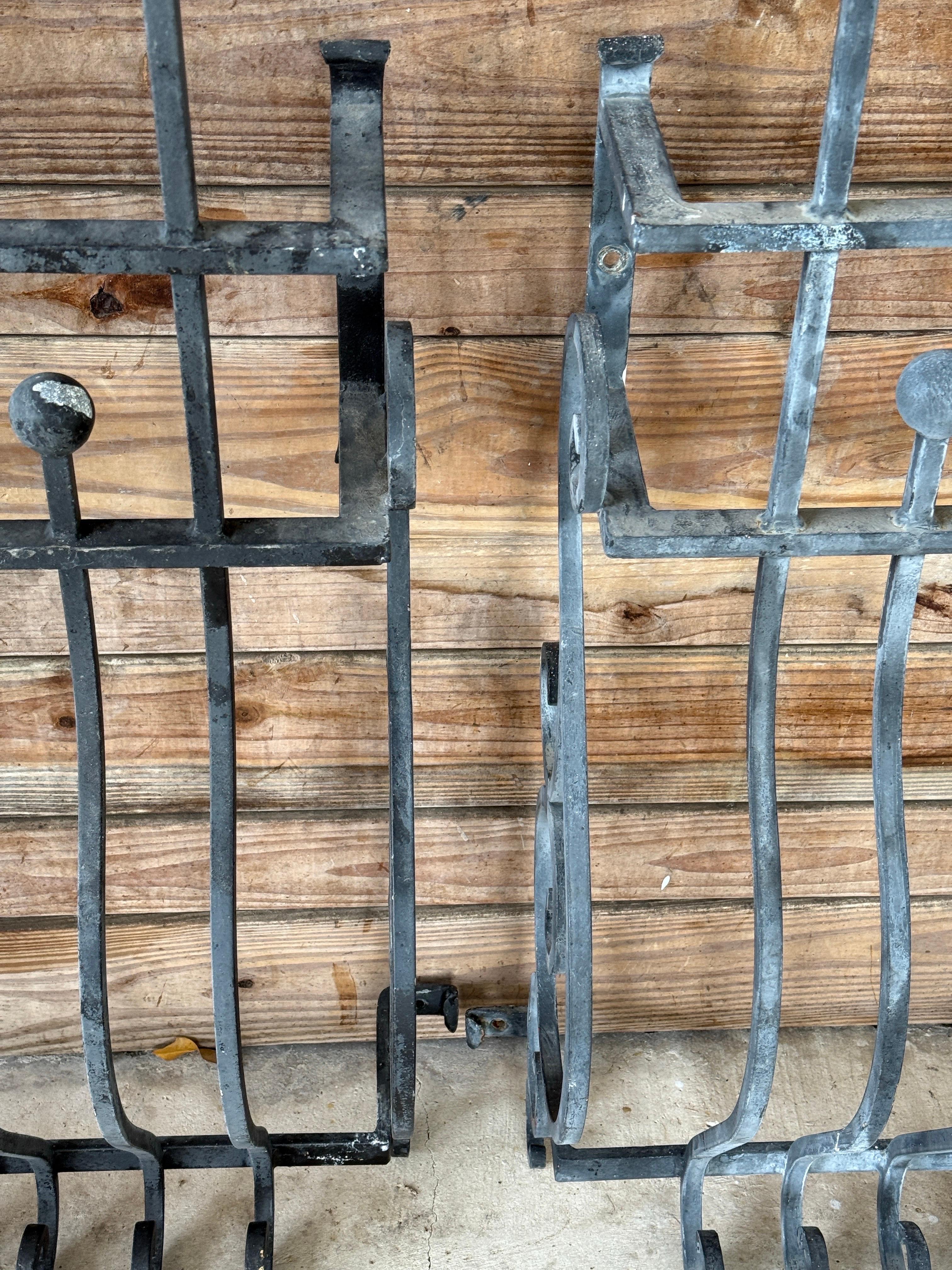 Pair of Mid-20th Century Hand-Forged Iron Window Grilles With Sculptural Scrollw 2
