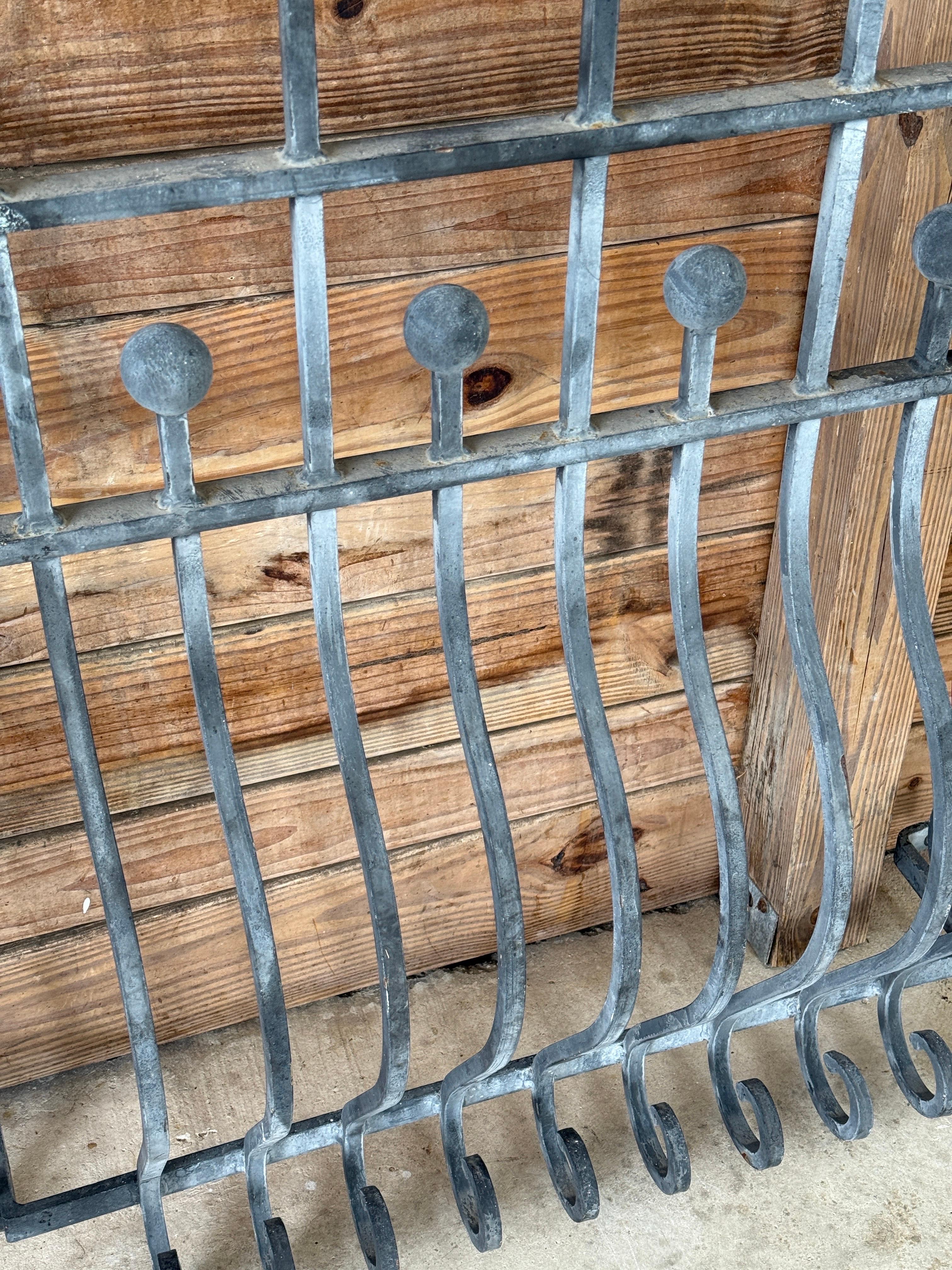 Pair of Mid-20th Century Hand-Forged Iron Window Grilles With Sculptural Scrollw 3