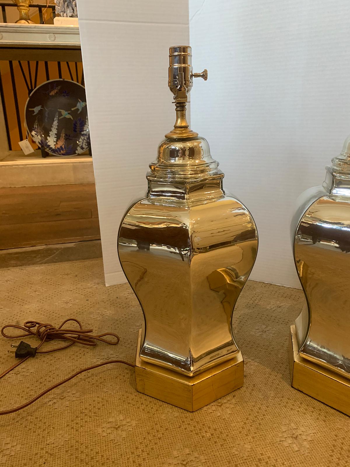 Pair of Mid-20th Century Hexagonal Mirrored Glass Lamps on Custom Bases 7