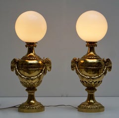 Pair of Mid-20th Century Hollywood Regency Rams Head Urn Lamps