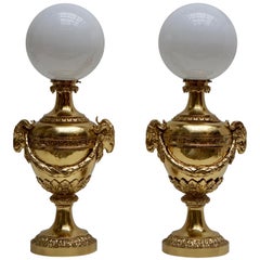 Pair of Mid-20th Century Hollywood Regency Rams Head Urn Lamps