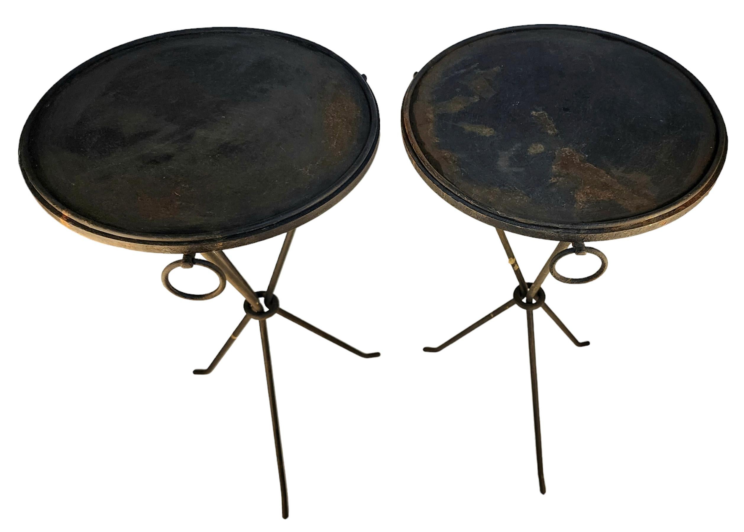 Mid-Century Modern Paire de tables I Franks en fer du milieu du 20e siècle par Jean Michel Frank pour Comte en vente