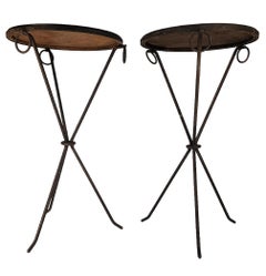 Vintage Pair of Mid-20th Century Iron Guéridons Tables by Jean Michel-Frank for Comte