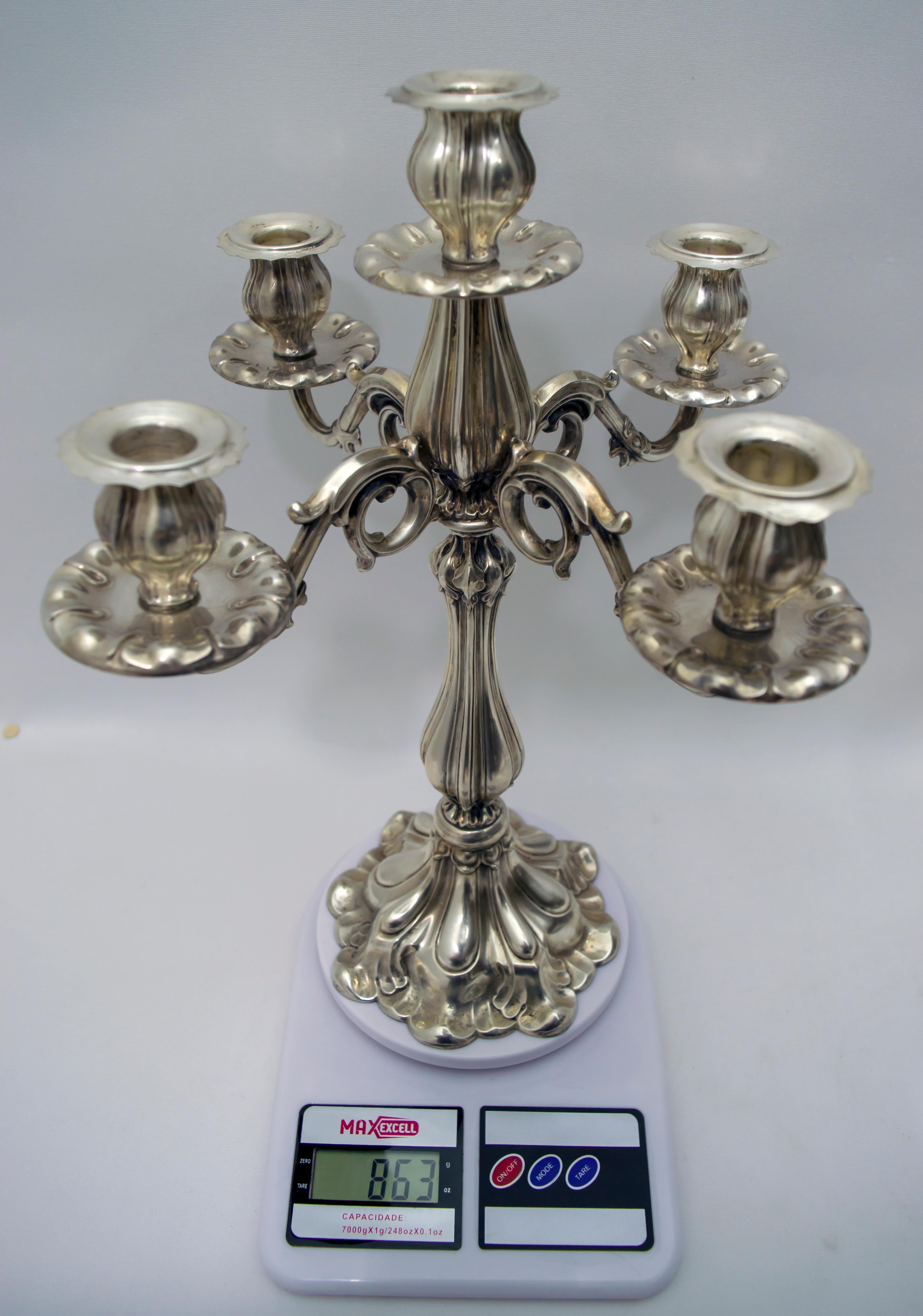 Pair of Mid-20th Century Italian Baroque Style 800 Silver Candleholders 7