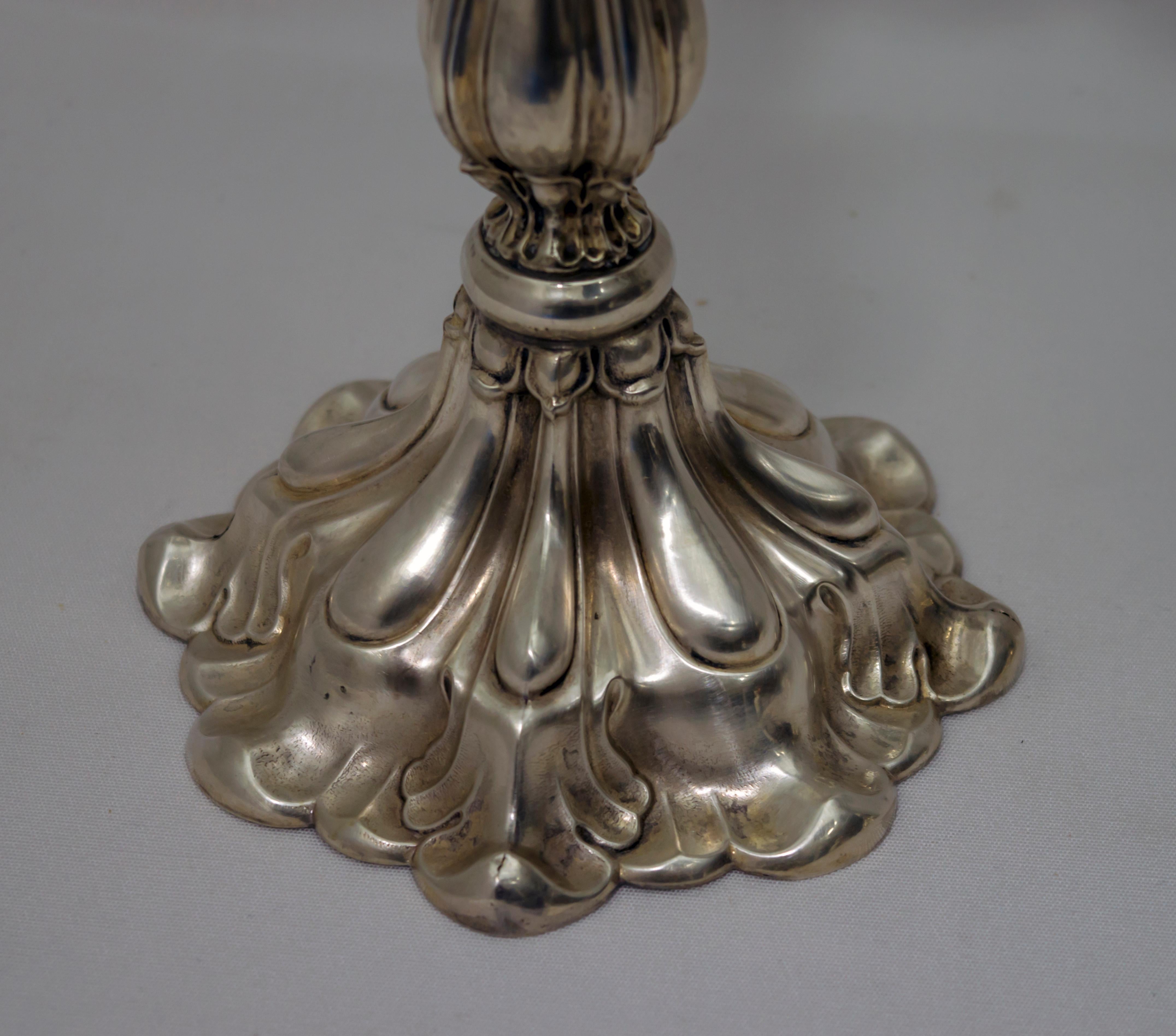 Pair of Mid-20th Century Italian Baroque Style 800 Silver Candleholders In Good Condition In Puglia, Puglia