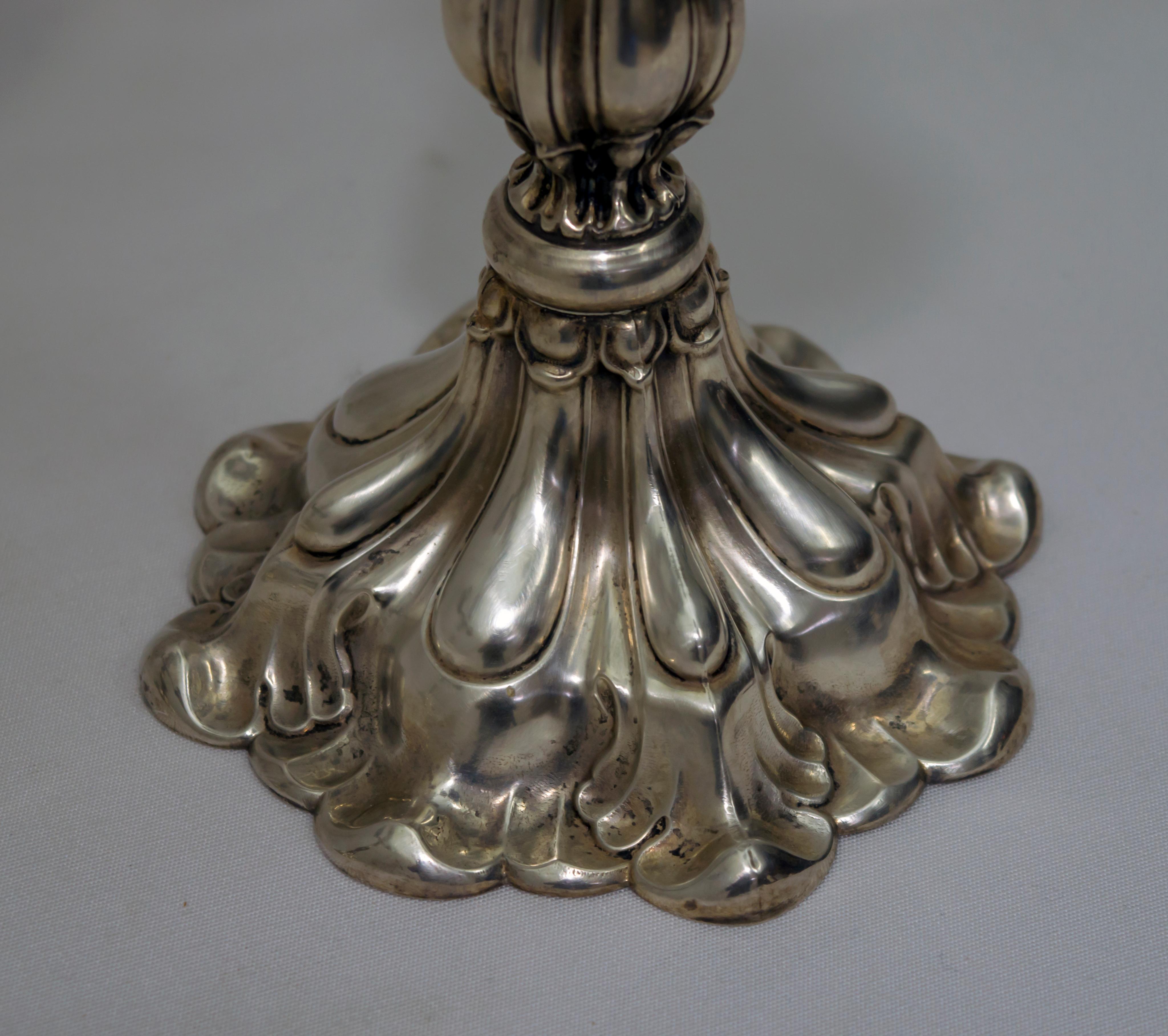 Pair of Mid-20th Century Italian Baroque Style 800 Silver Candleholders 1