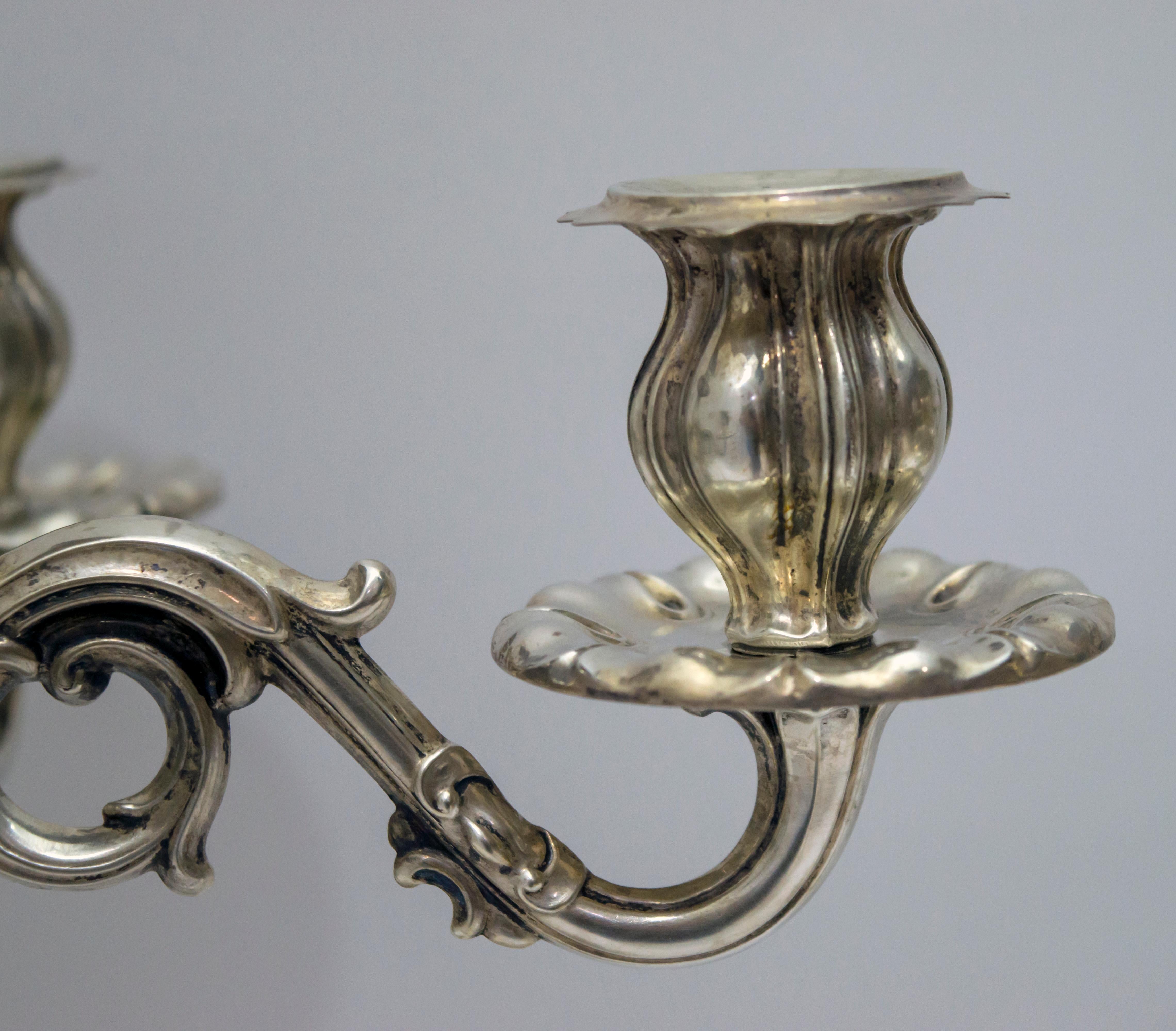 Pair of Mid-20th Century Italian Baroque Style 800 Silver Candleholders 2