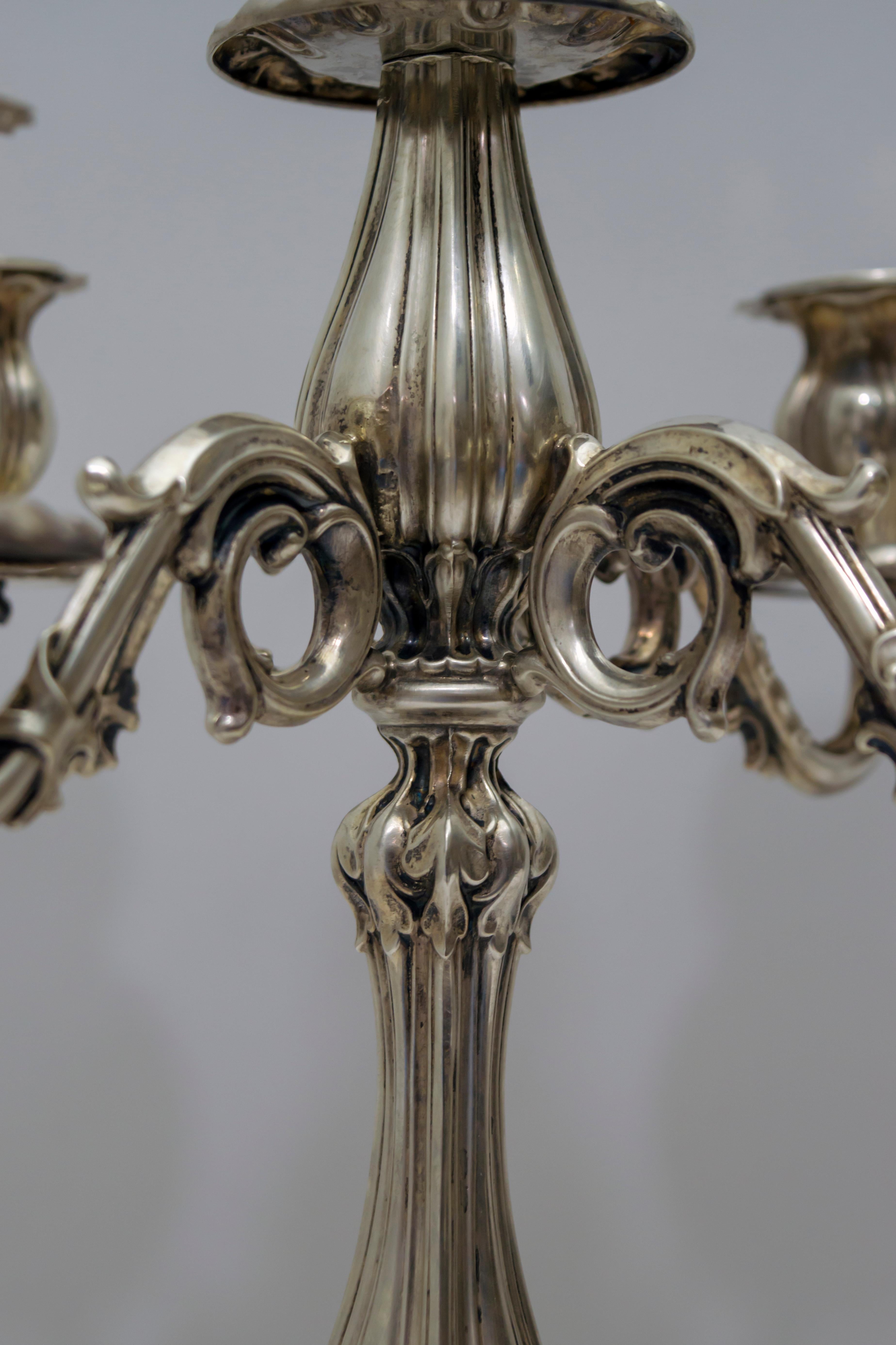 Pair of Mid-20th Century Italian Baroque Style 800 Silver Candleholders 3