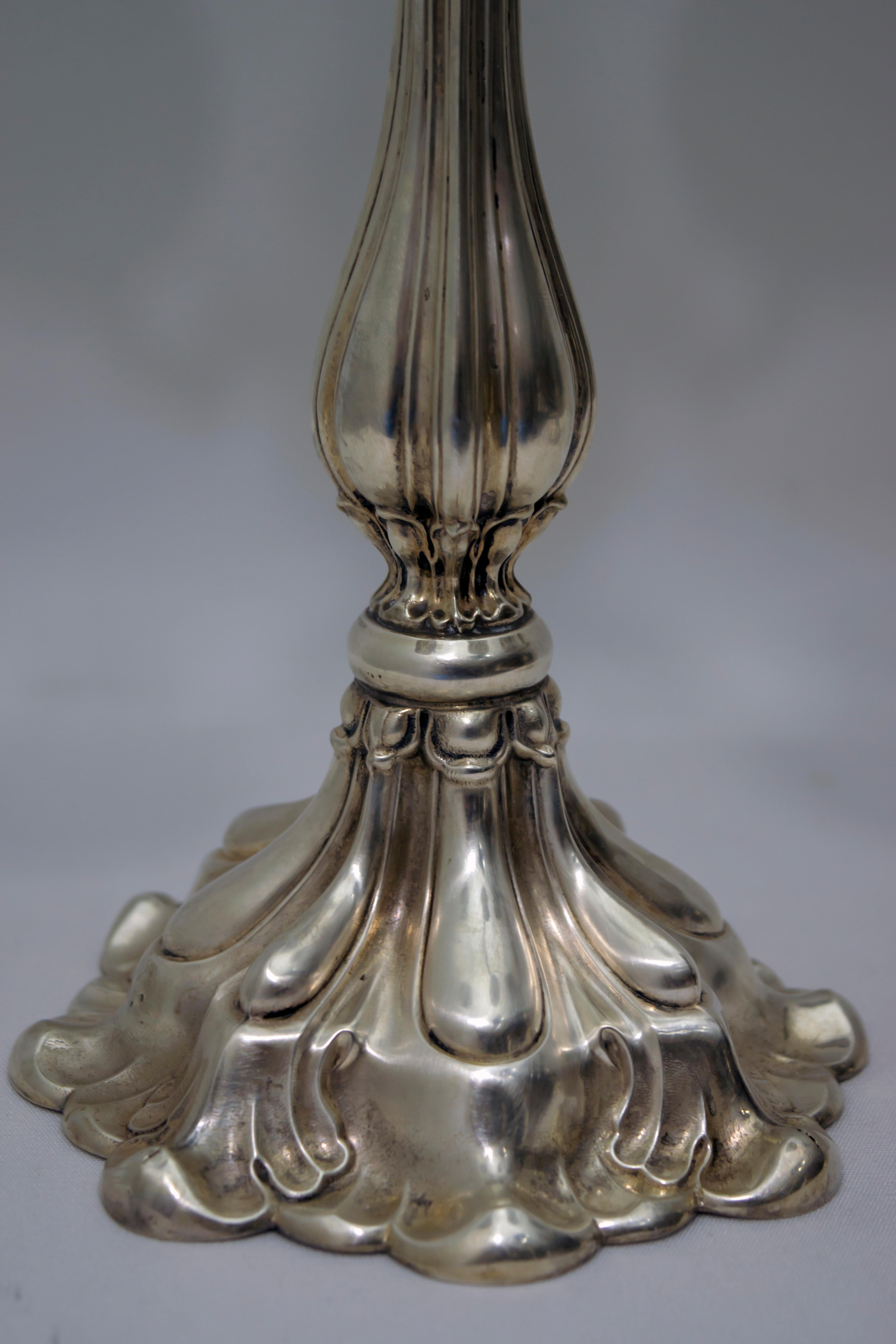 Pair of Mid-20th Century Italian Baroque Style 800 Silver Candleholders 4