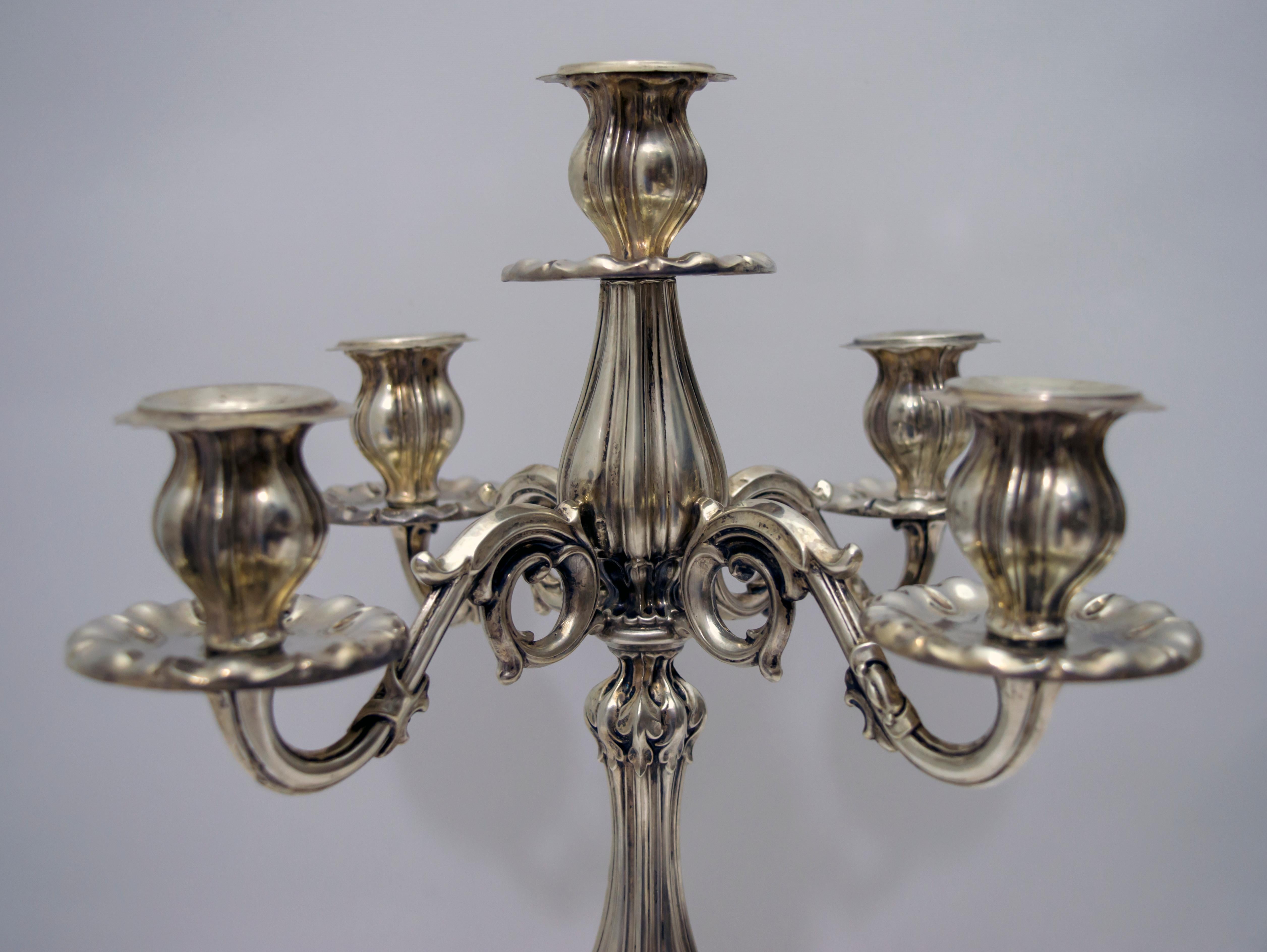 Pair of Mid-20th Century Italian Baroque Style 800 Silver Candleholders 5
