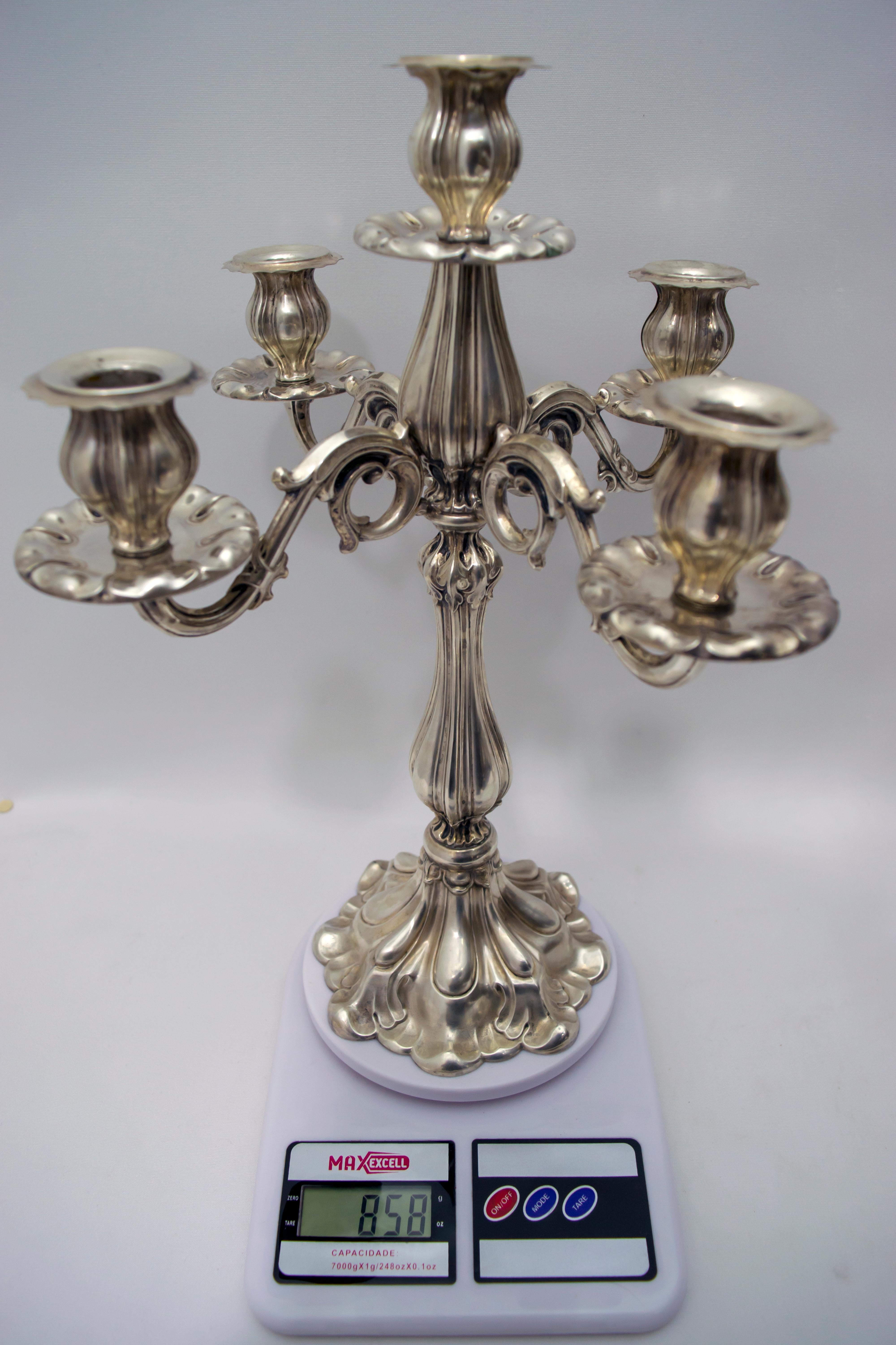 Pair of Mid-20th Century Italian Baroque Style 800 Silver Candleholders 6