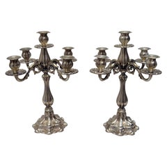 Pair of Mid-20th Century Italian Baroque Style 800 Silver Candleholders