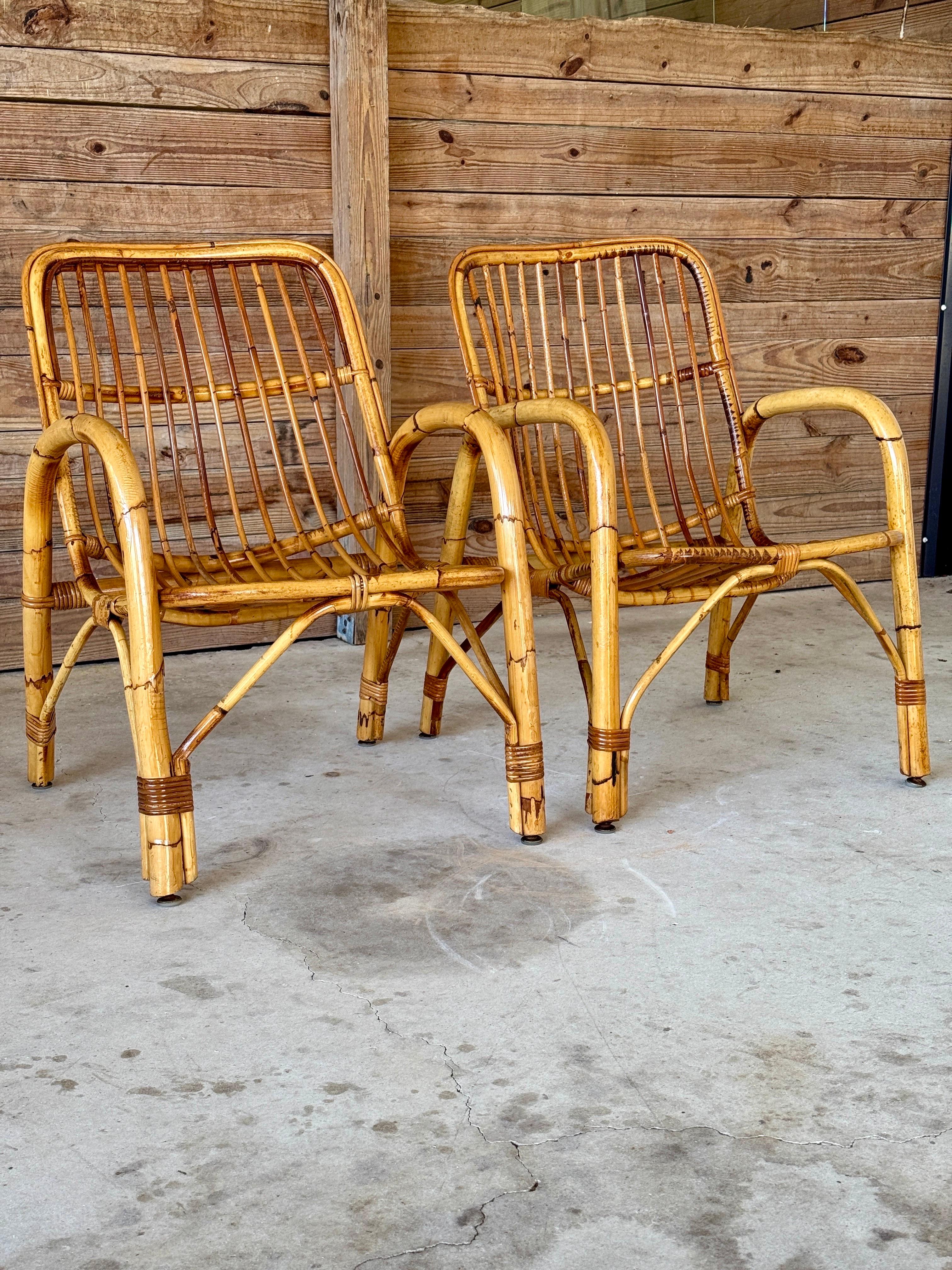 Paire de chaises longues italiennes en rotin courbé du milieu du 20e siècle, à la manière de Fran en vente 6