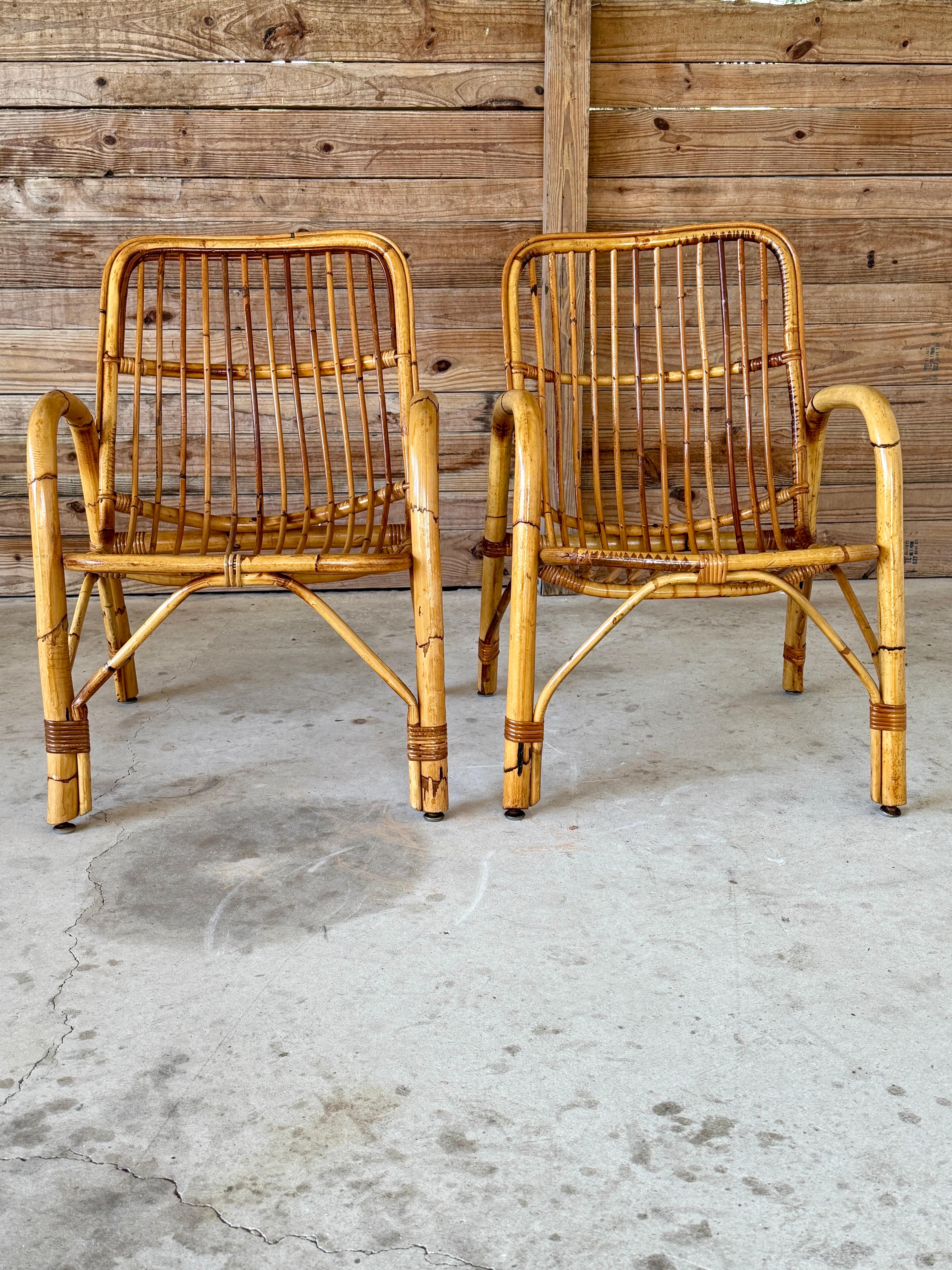 Paire de chaises longues italiennes en rotin courbé du milieu du 20e siècle, à la manière de Fran en vente 7