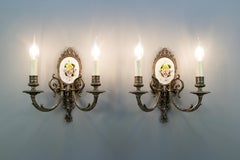 Pair of Mid-20th Century Italian Capodimonte Porcelain and Brass Sconces