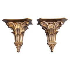Pair of Mid 20th Century Italian Carved Giltwood Wall Brackets Shelves