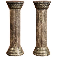 Pair of Mid-20th Century Italian Carved Green Marble Pedestal Tables