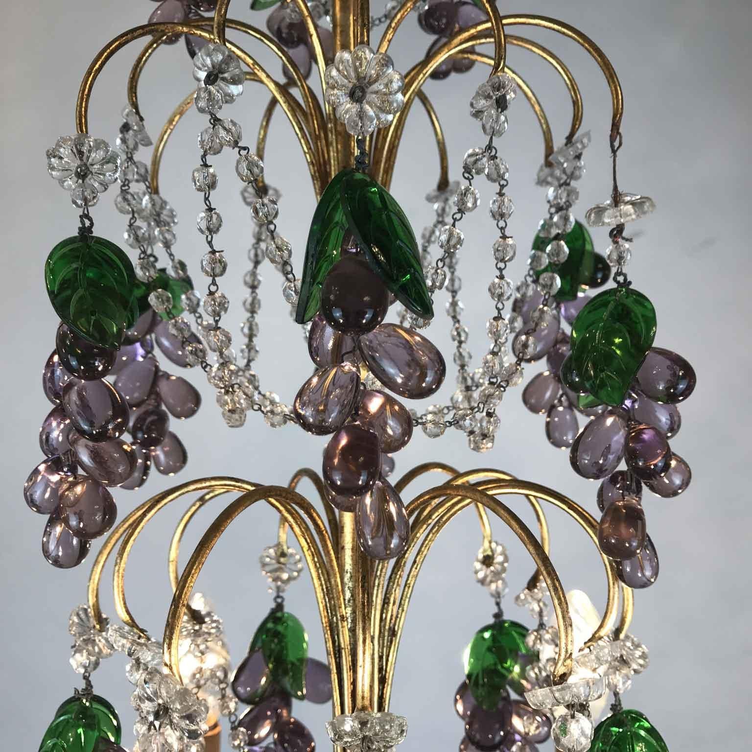 Pair of Mid-20th Century Italian Chandeliers with Purple Murano Glass Grapes 3