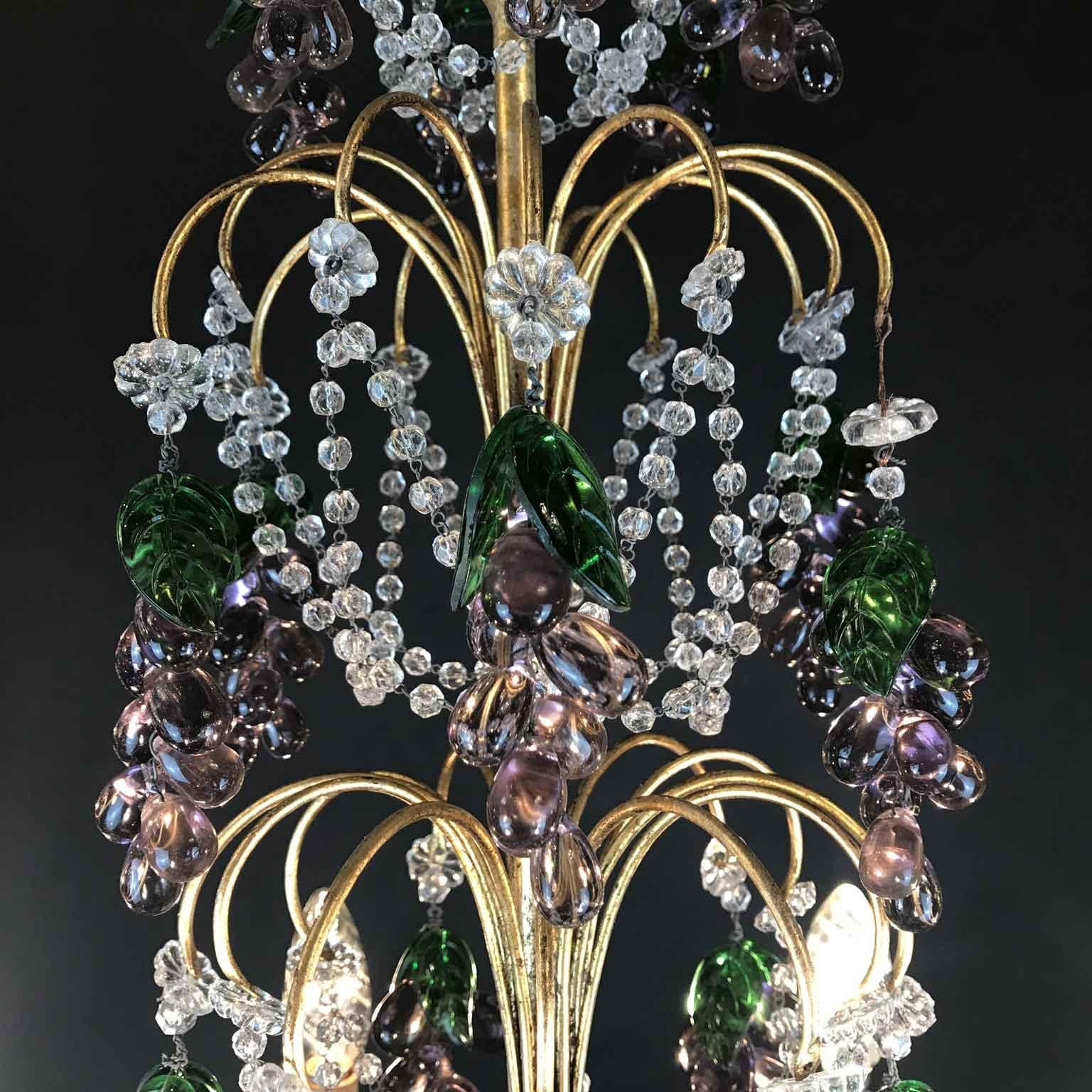 Pair of Mid-20th Century Italian Chandeliers with Purple Murano Glass Grapes 5