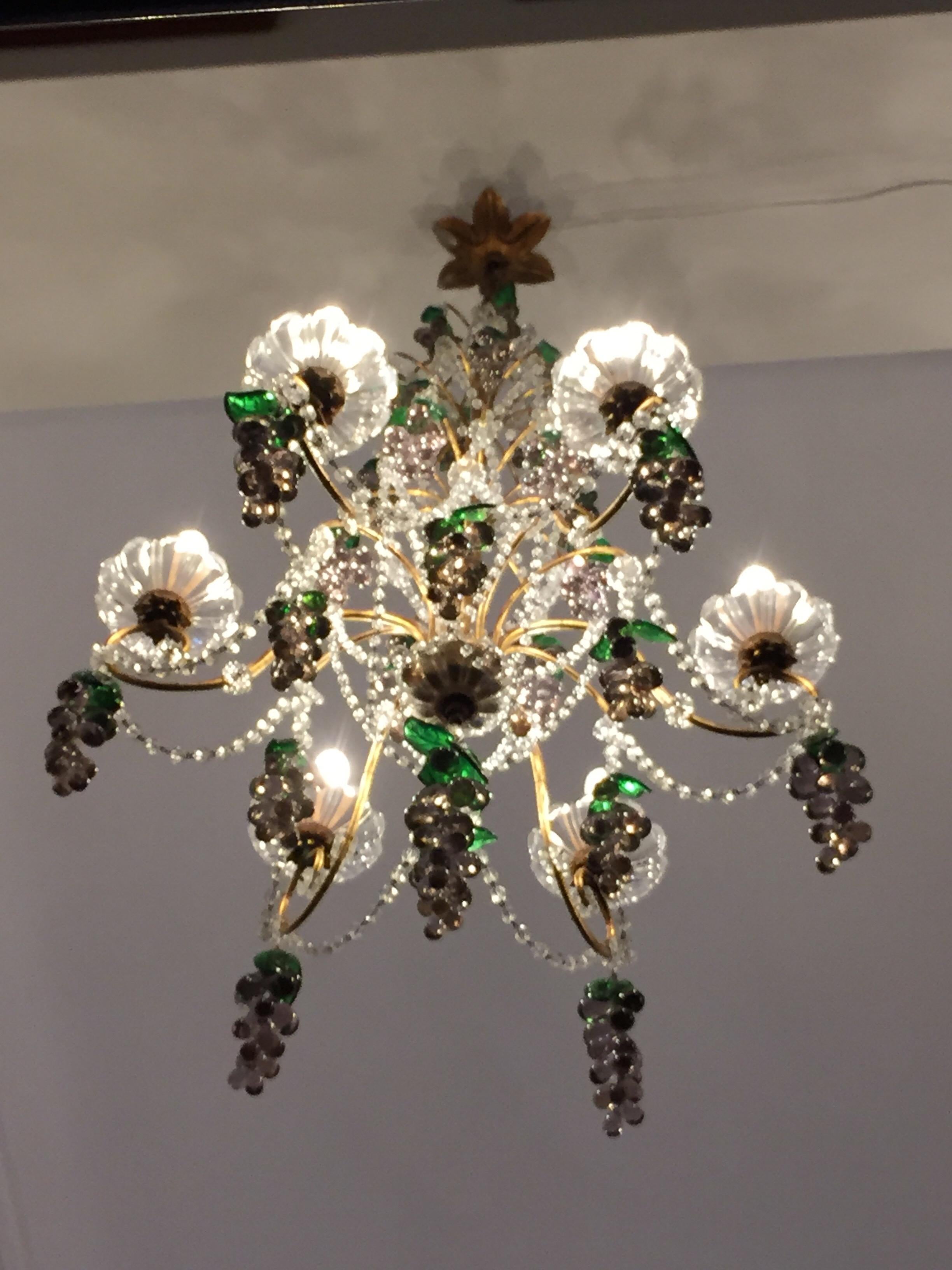 Pair of Mid-20th Century Italian Chandeliers with Purple Murano Glass Grapes 10