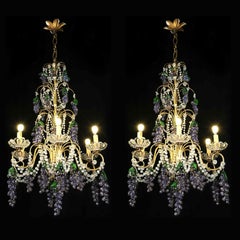 Pair of Mid-20th Century Italian Chandeliers with Purple Murano Glass Grapes