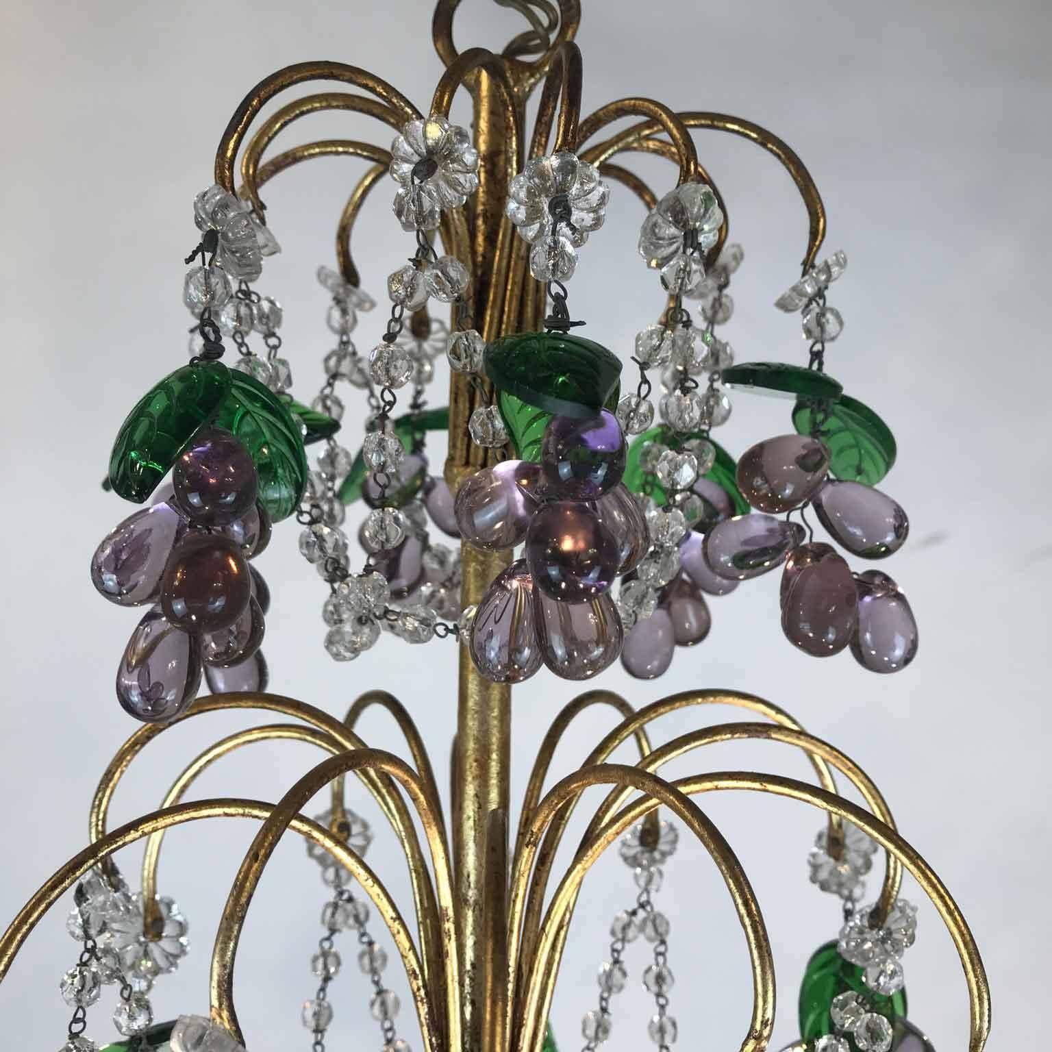Pair of Mid-20th Century Italian Chandeliers with Purple Murano Glass Grapes 1